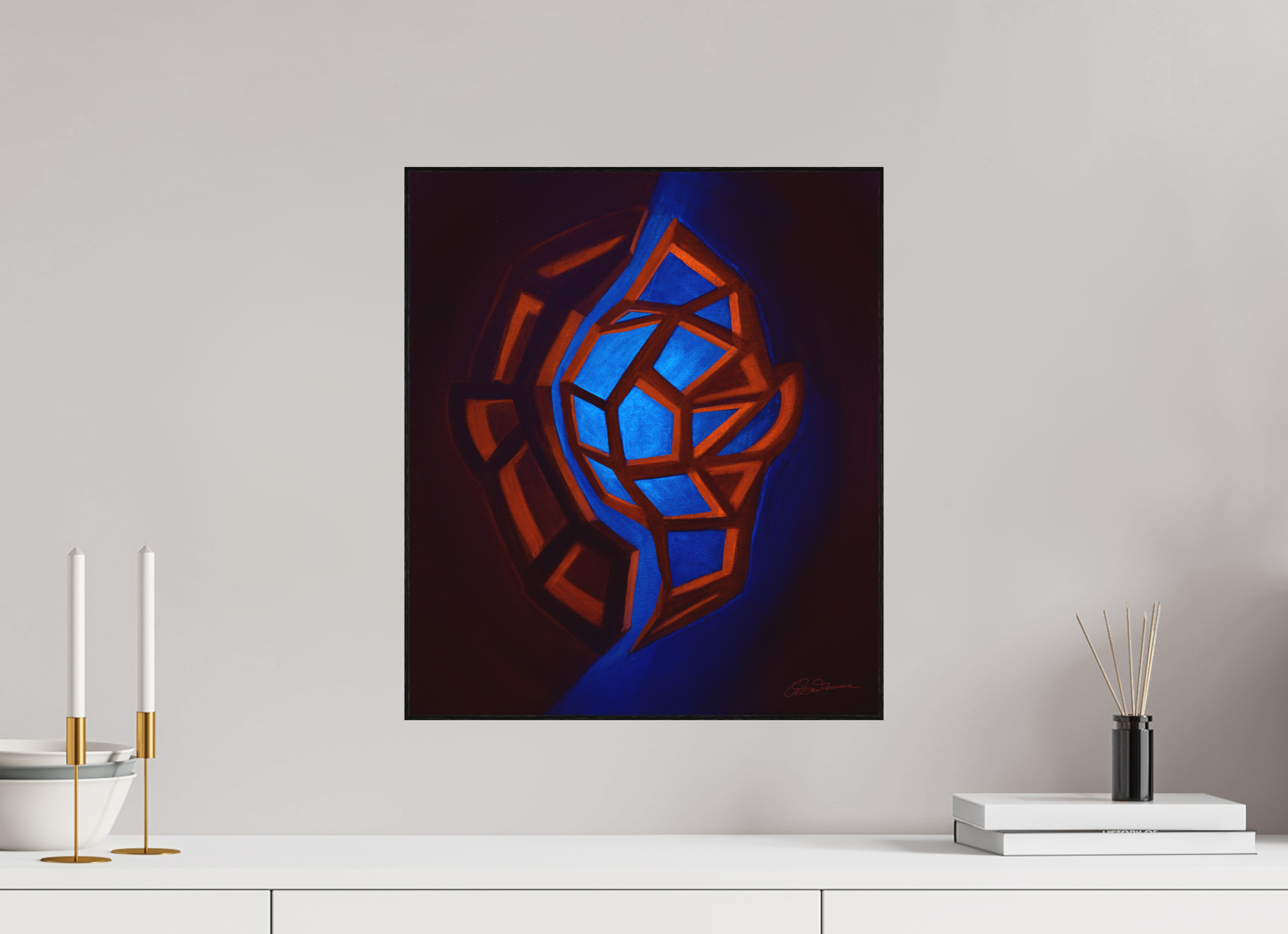 40 x 46,3 cm, Alu-Dibond mit Holzrahmen, schwarz Innere Tektonik – Feuer & Luft