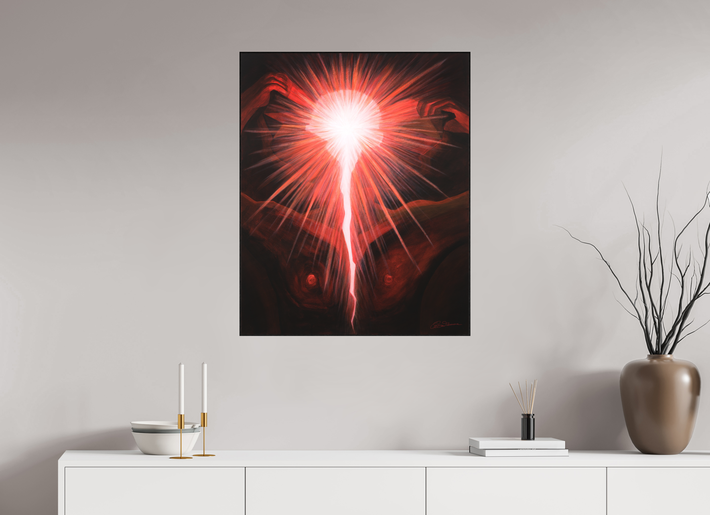 70 x 86,3 cm, Alu-Dibond mit Holzrahmen, schwarz Lichtkörper – Der neue Mensch