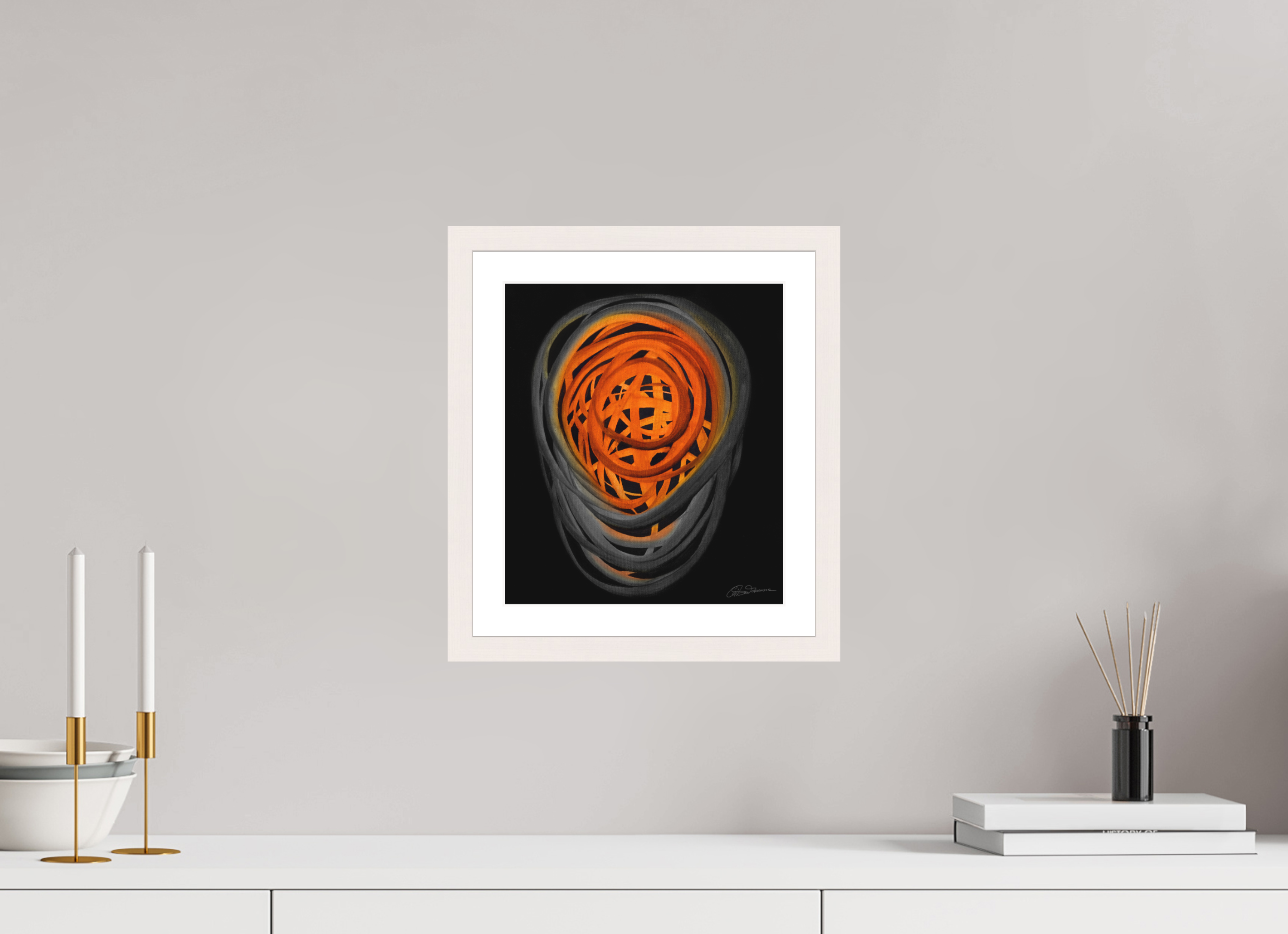 25 x 28,7 cm, Papier mit Holzrahmen, weiß Feuer & Asche | Herbstglut