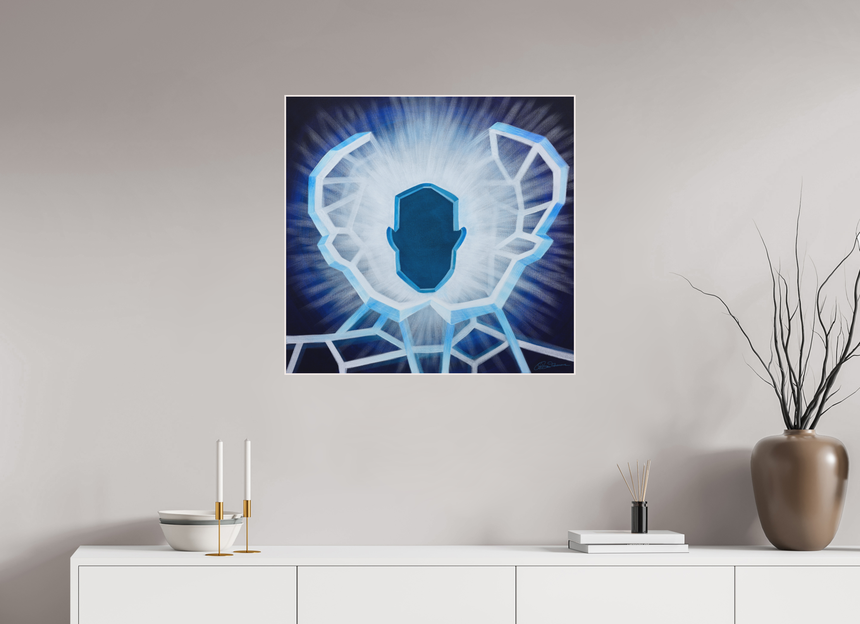 72,9 x 70 cm, Alu-Dibond mit Holzrahmen, weiß Öffnung - vom alten zum neuen Ich