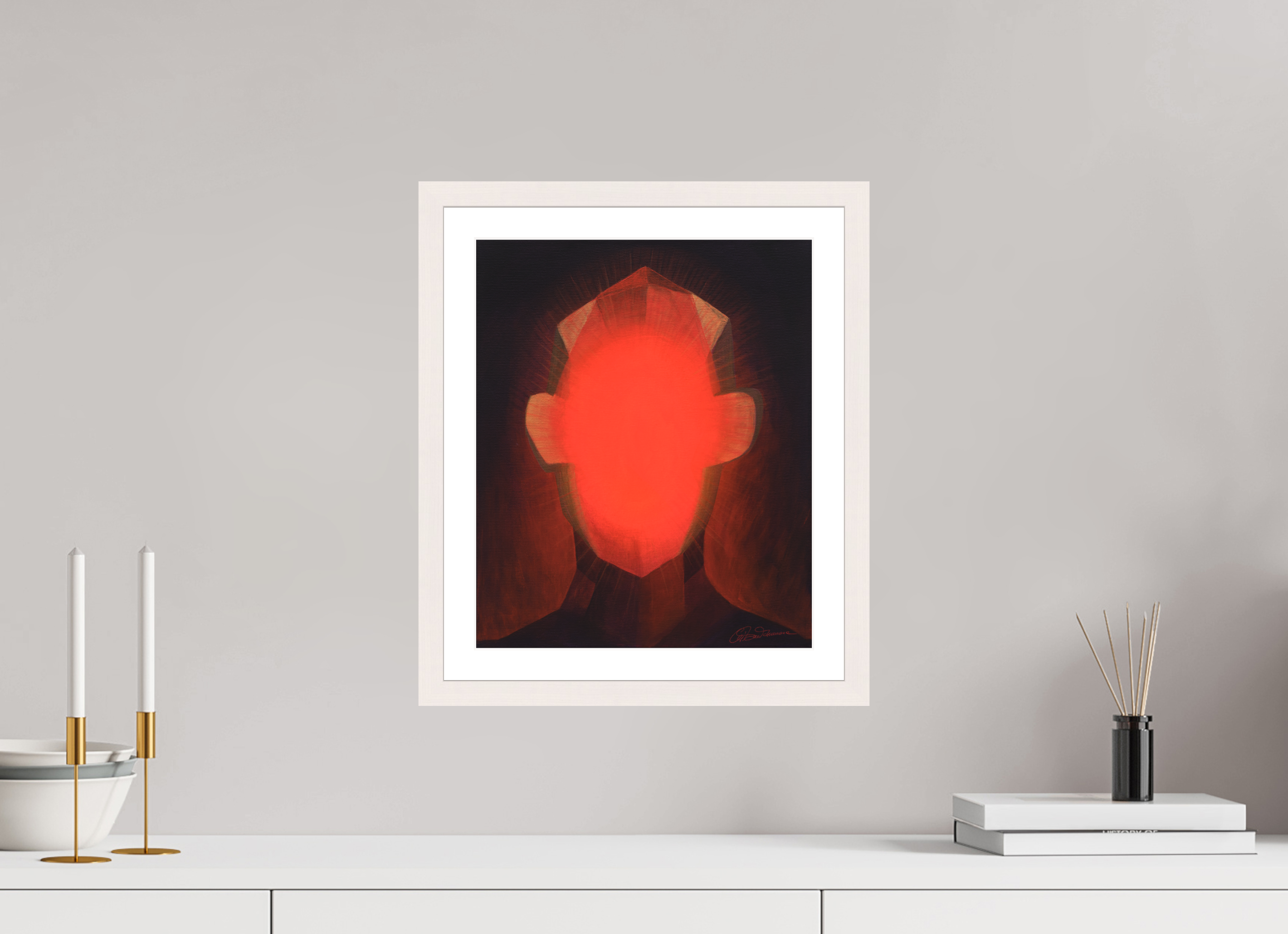 30 x 36,3 cm, Papier mit Holzrahmen, weiß Innere Sonne