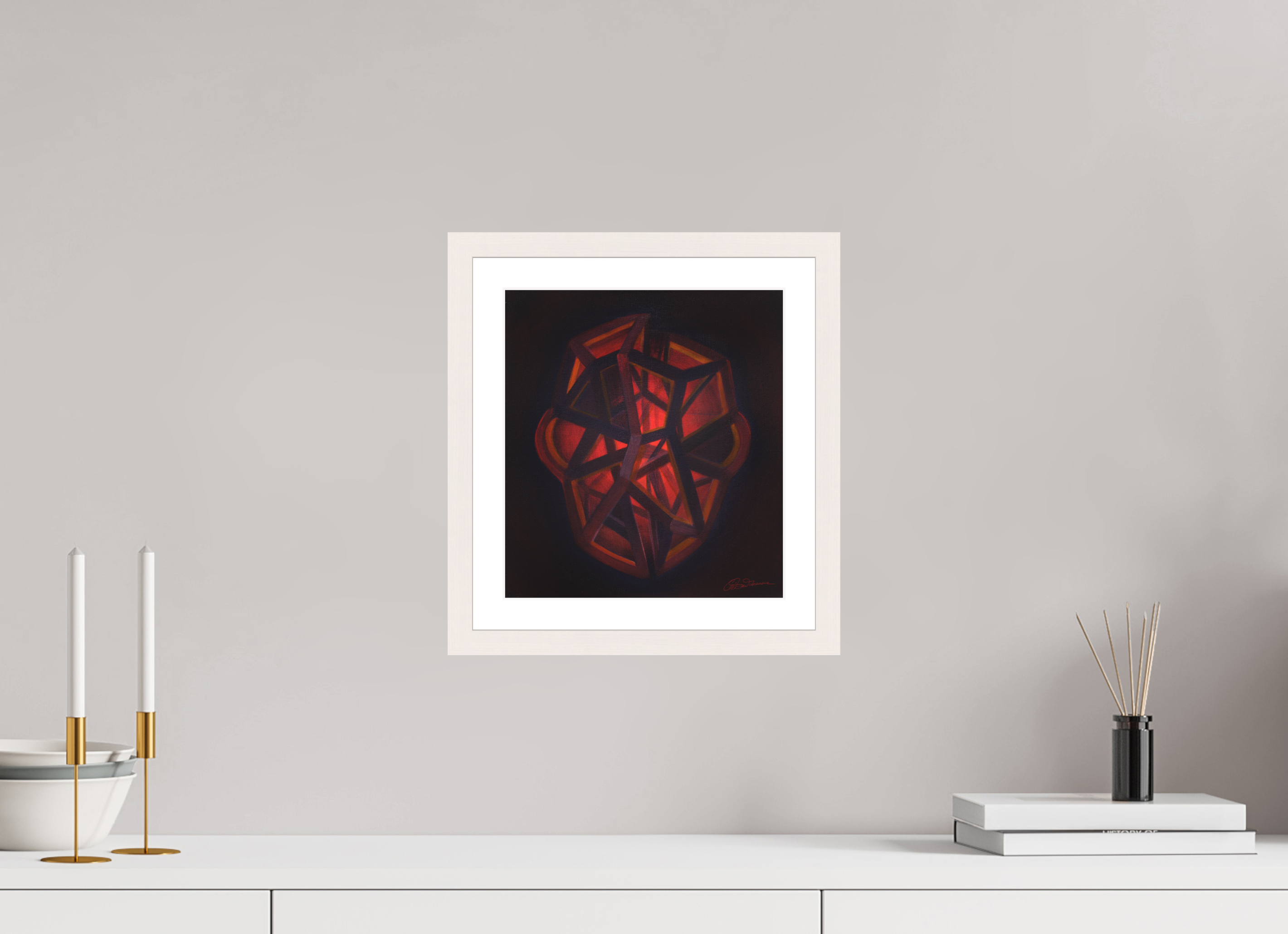 25 x 27,6 cm, Papier mit Holzrahmen, weiß Innere Geometrie