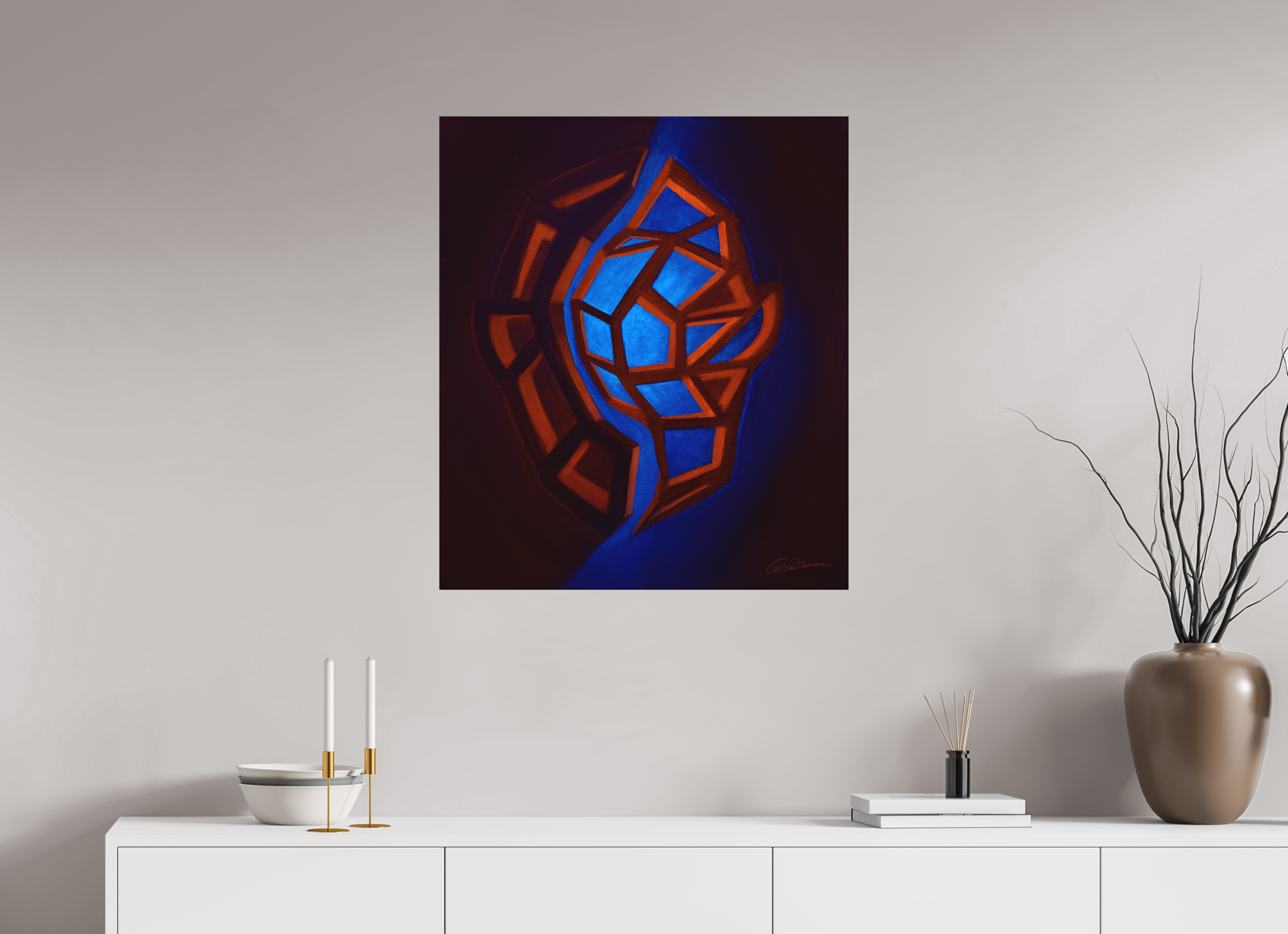 70 x 81 cm, Alu-Dibond-Druck mit Aufhängung Innere Tektonik – Feuer & Luft