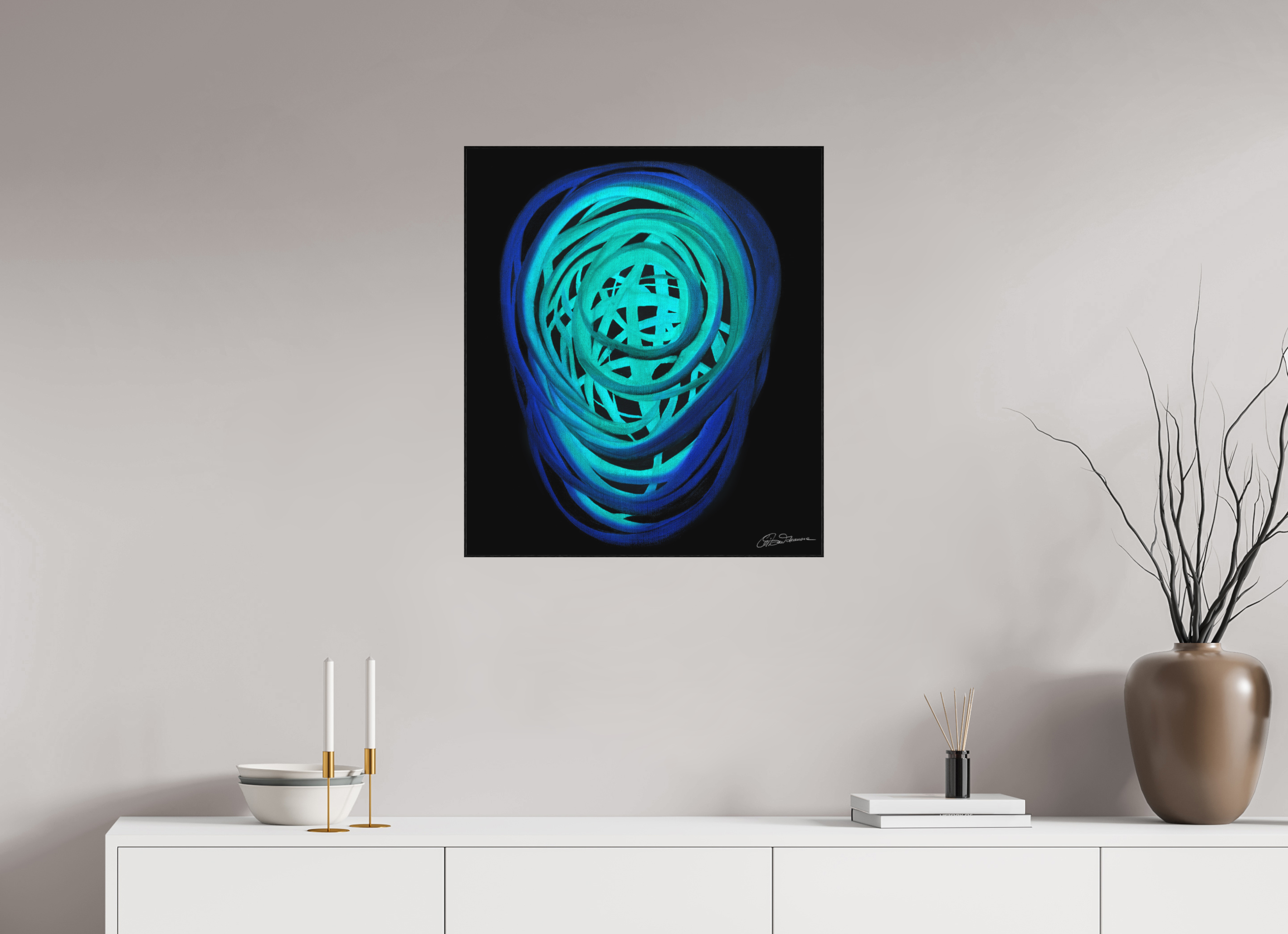 60 x 68,7 cm, Alu-Dibond mit Holzrahmen, schwarz Wasser | Frühling