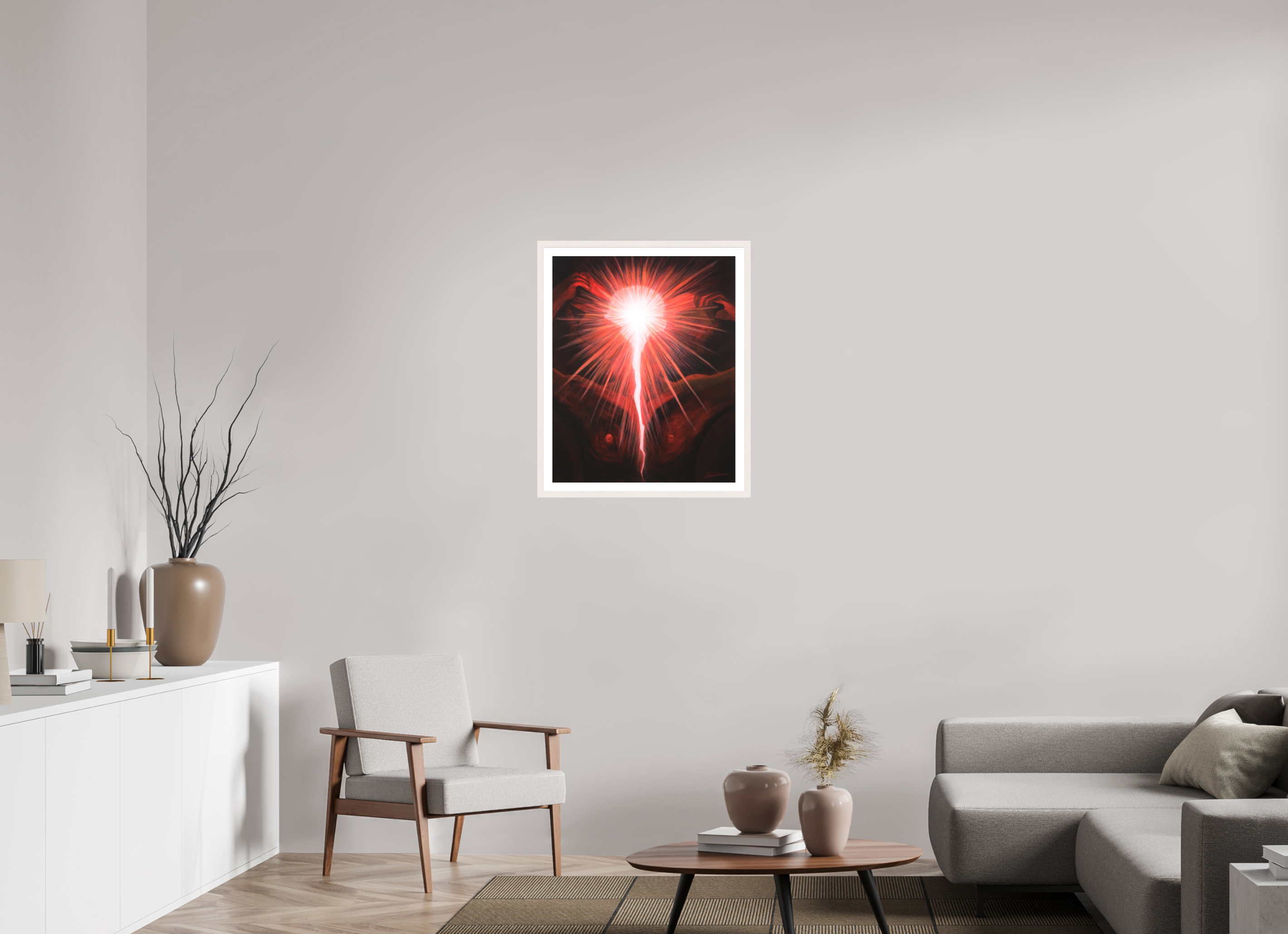 60 x 74 cm, Papier mit Holzrahmen, weiß Lichtkörper – Der neue Mensch