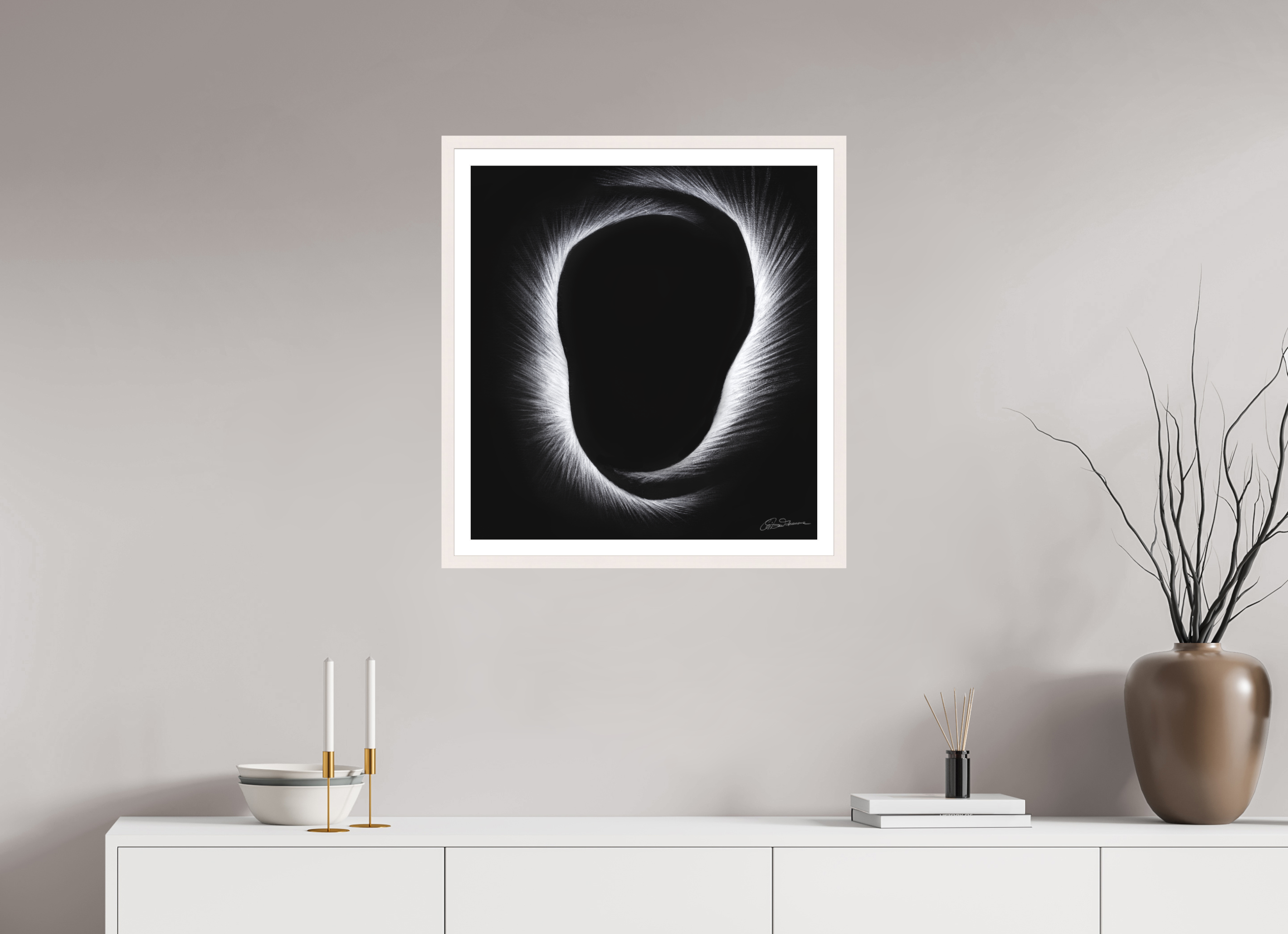 60 x 64,7 cm, Papier mit Holzrahmen, weiß Eklipse