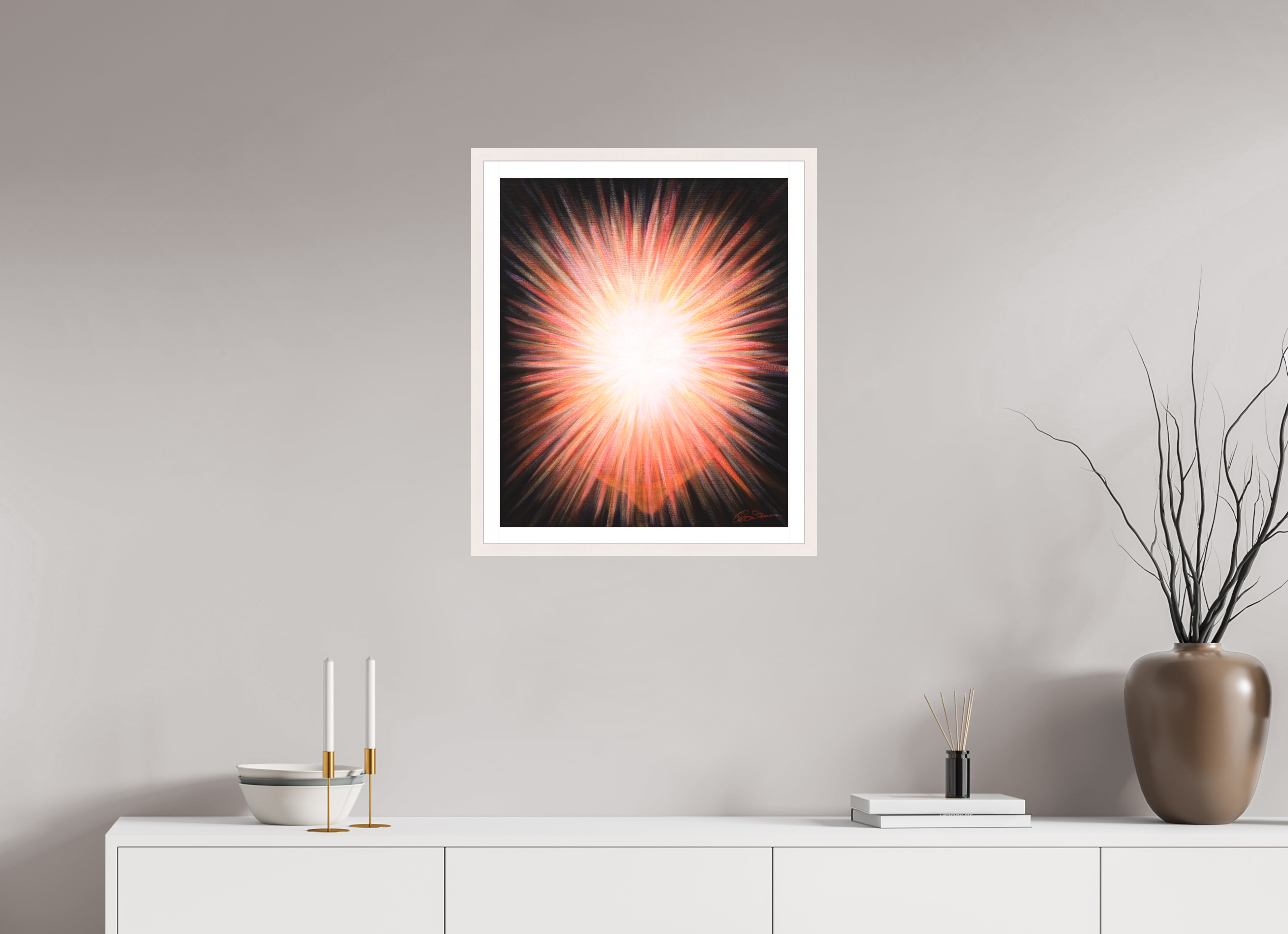 50 x 60,5 cm, Papier mit Holzrahmen, weiß Erleuchtung