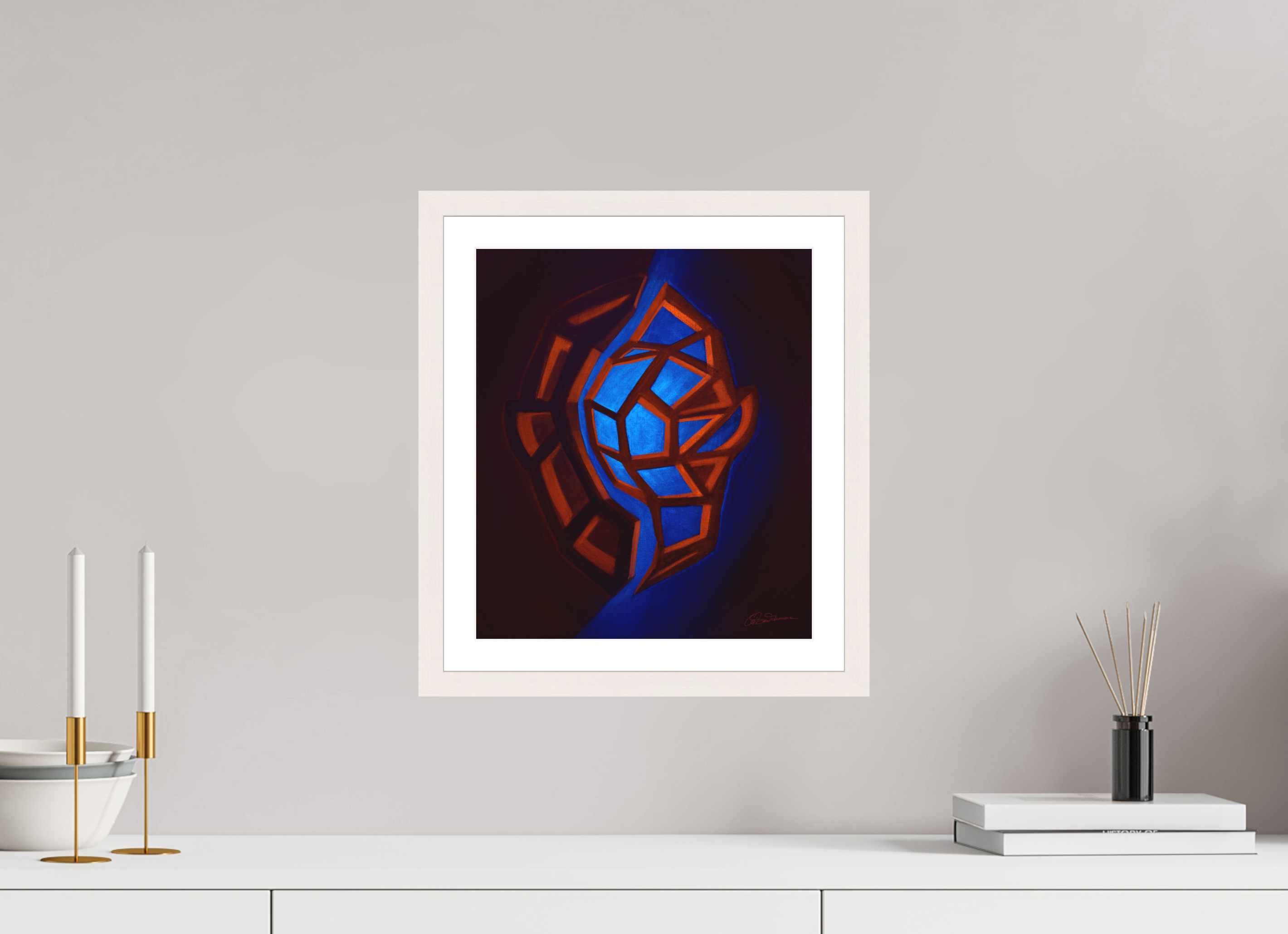 30 x 34,7 cm, Papier mit Holzrahmen, weiß Innere Tektonik – Feuer & Luft