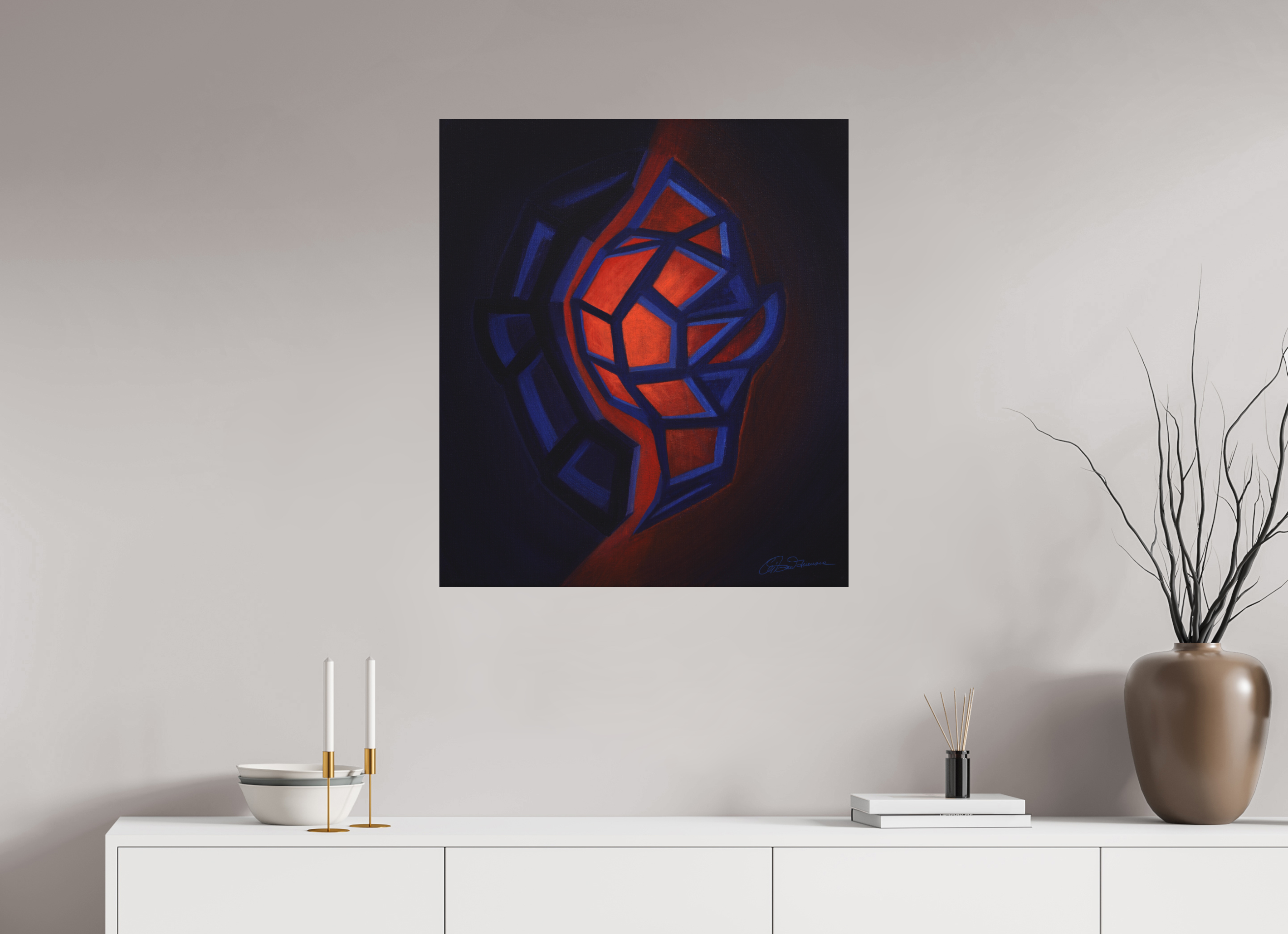 70 x 80,1 cm, Alu-Dibond-Druck mit Aufhängung Innere Tektonik – Feuer & Wasser