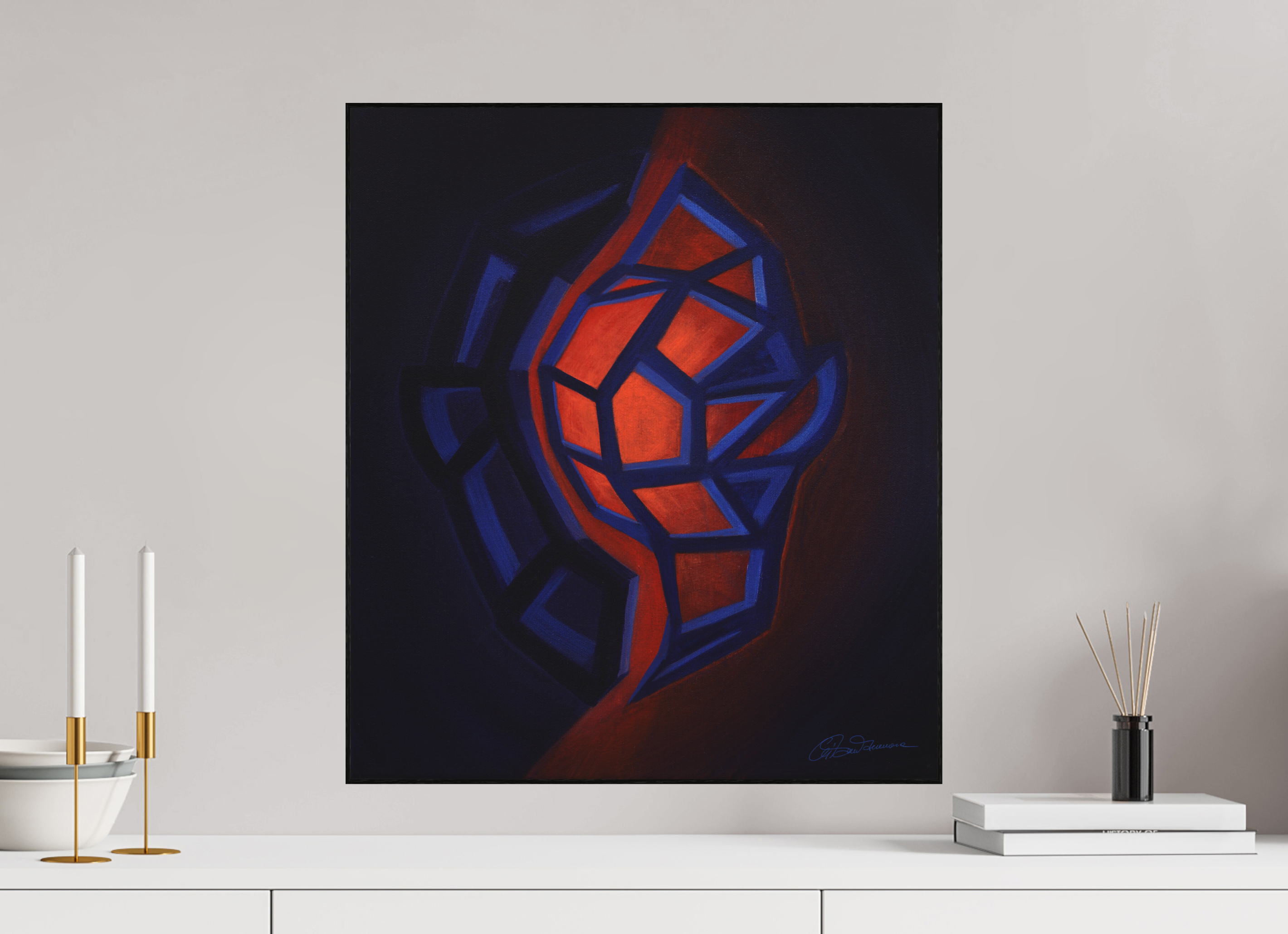 50 x 57,2 cm, Alu-Dibond mit Holzrahmen, schwarz Innere Tektonik – Feuer & Wasser