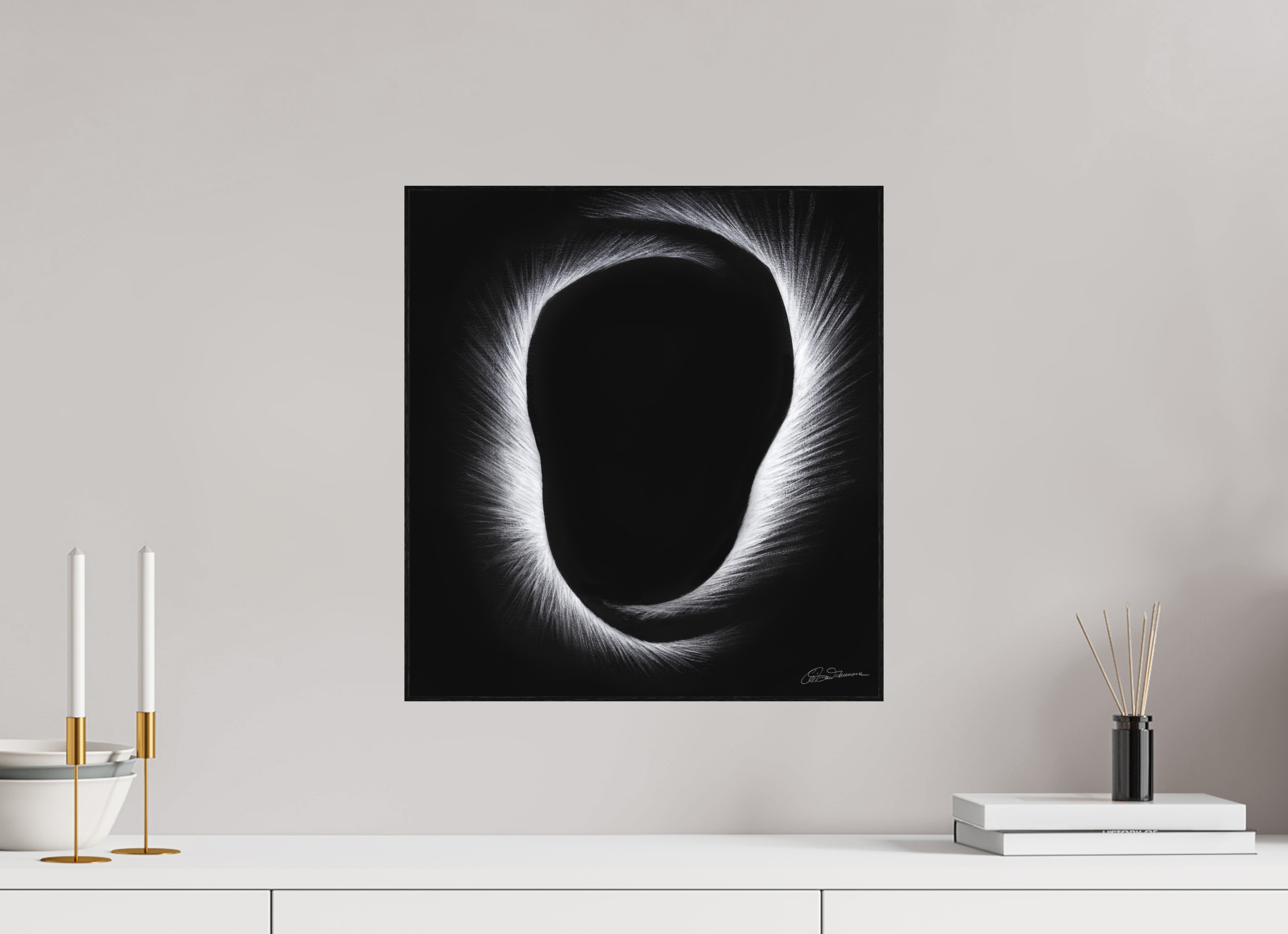 40 x 43,1 cm, Alu-Dibond mit Holzrahmen, schwarz Eklipse