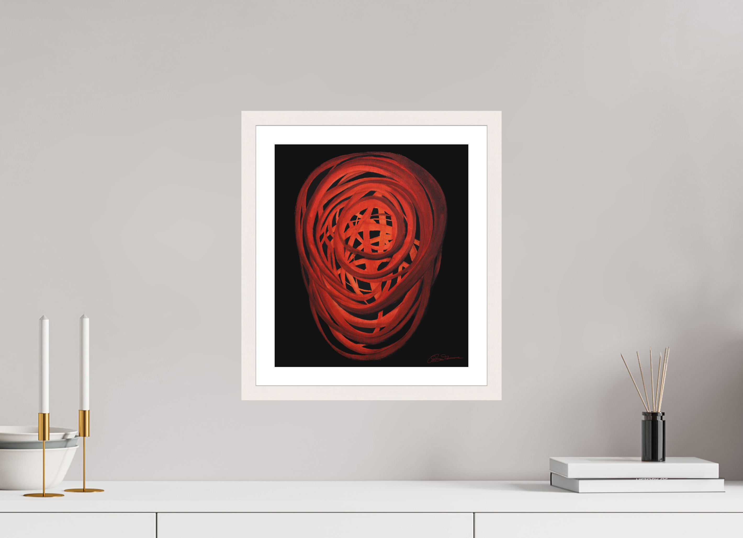 30 x 34,4 cm, Papier mit Holzrahmen, weiß Innere Spirale