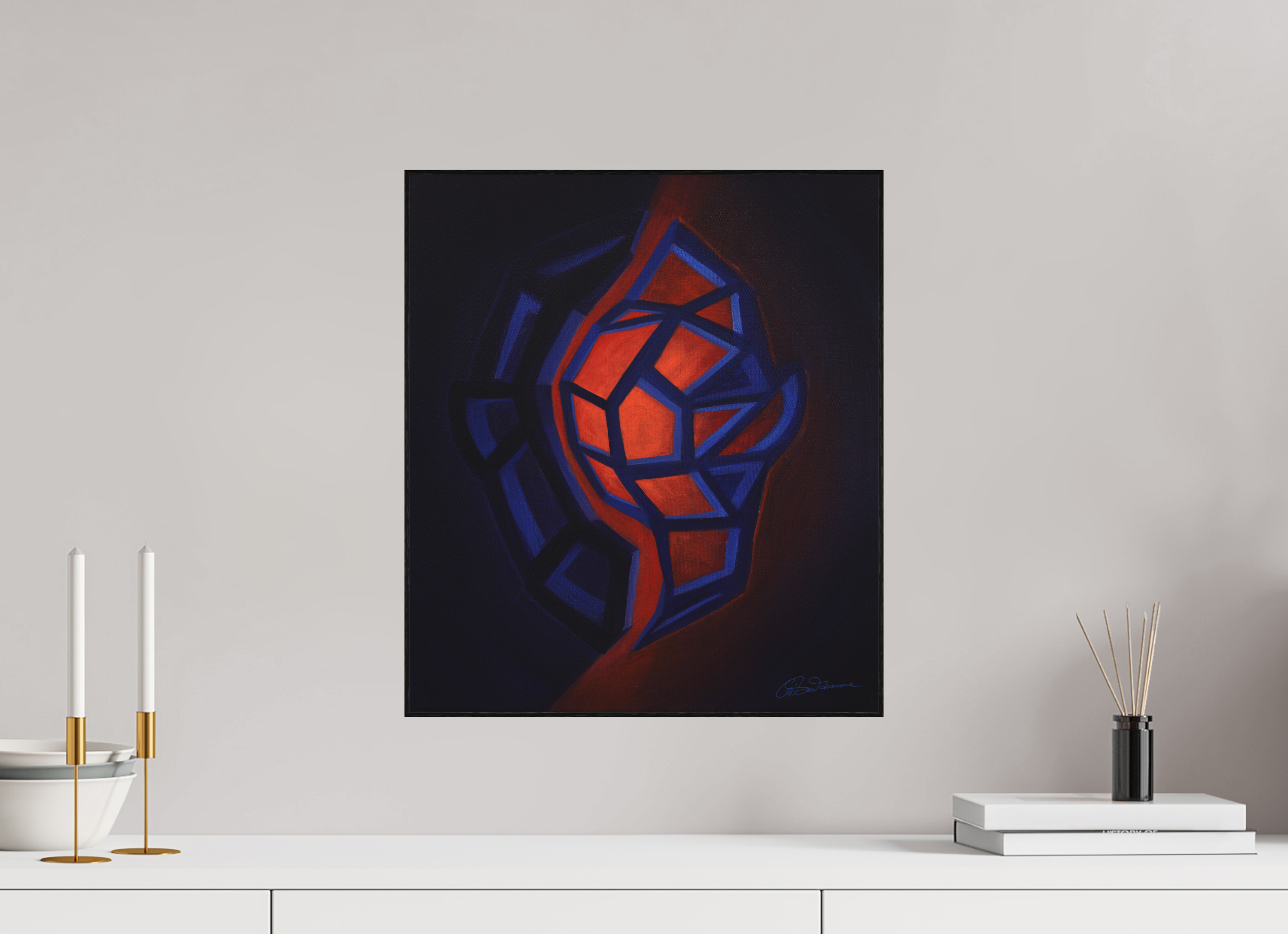 40 x 45,8 cm, Alu-Dibond mit Holzrahmen, schwarz Innere Tektonik – Feuer & Wasser