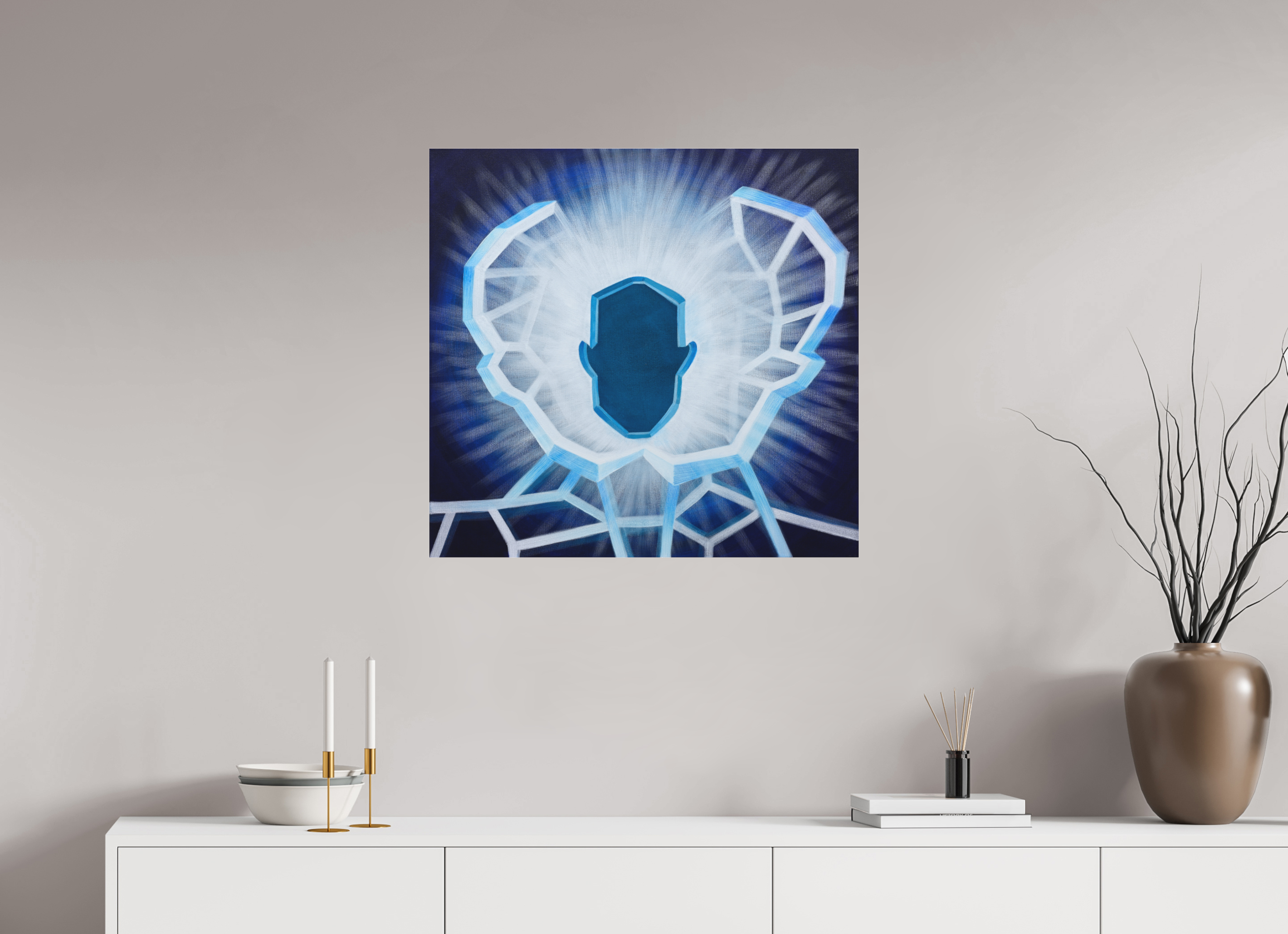 73,5 x 70 cm, Fine Art Pigmentdruck hinter Acrylglas Öffnung - vom alten zum neuen Ich