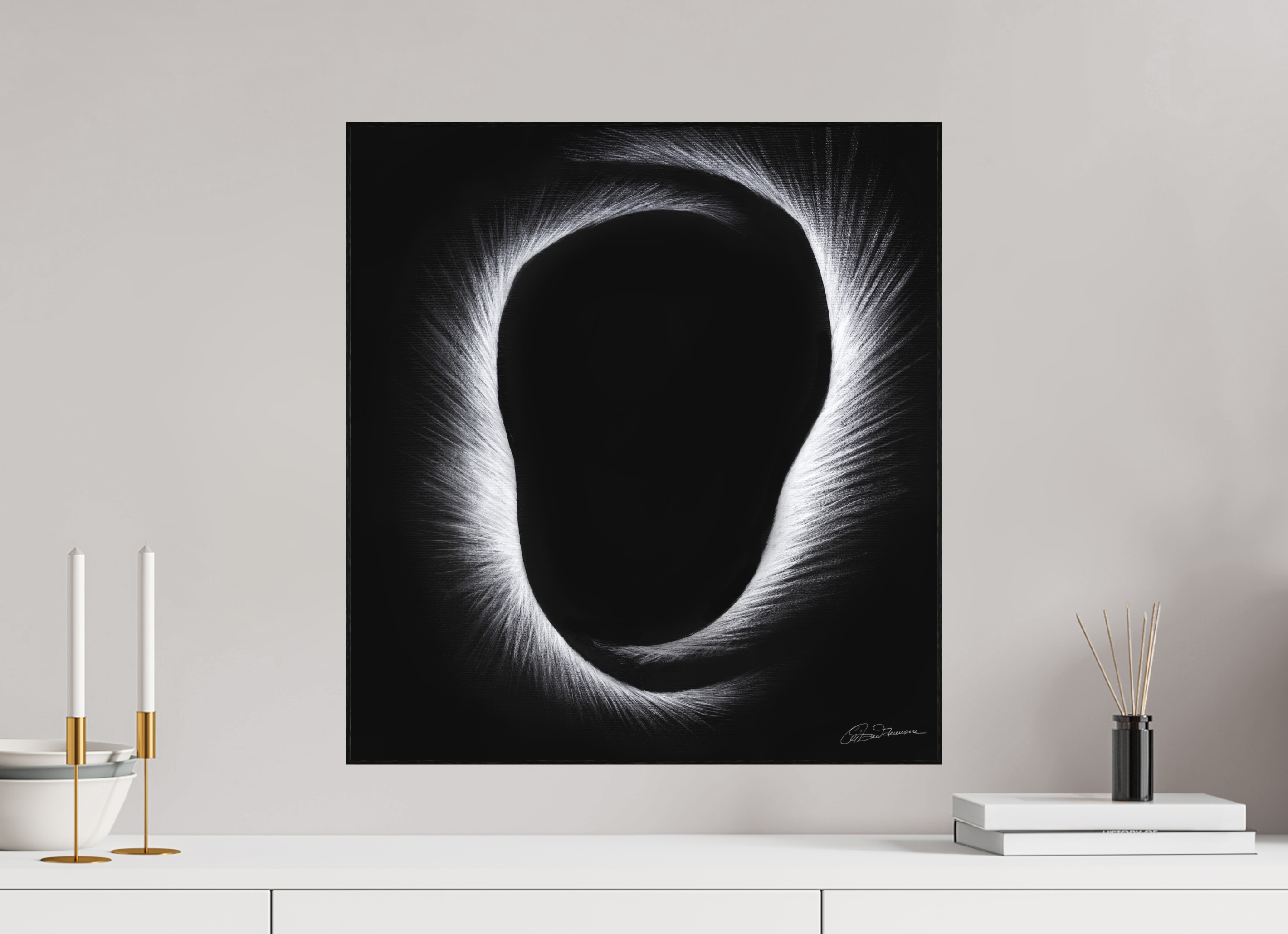 50 x 53,9 cm, Alu-Dibond mit Holzrahmen, schwarz Eklipse