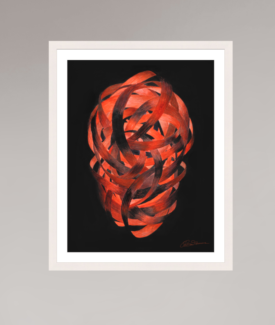 40 x 51,9 cm, Papier mit Holzrahmen, weiß Glutbahnen