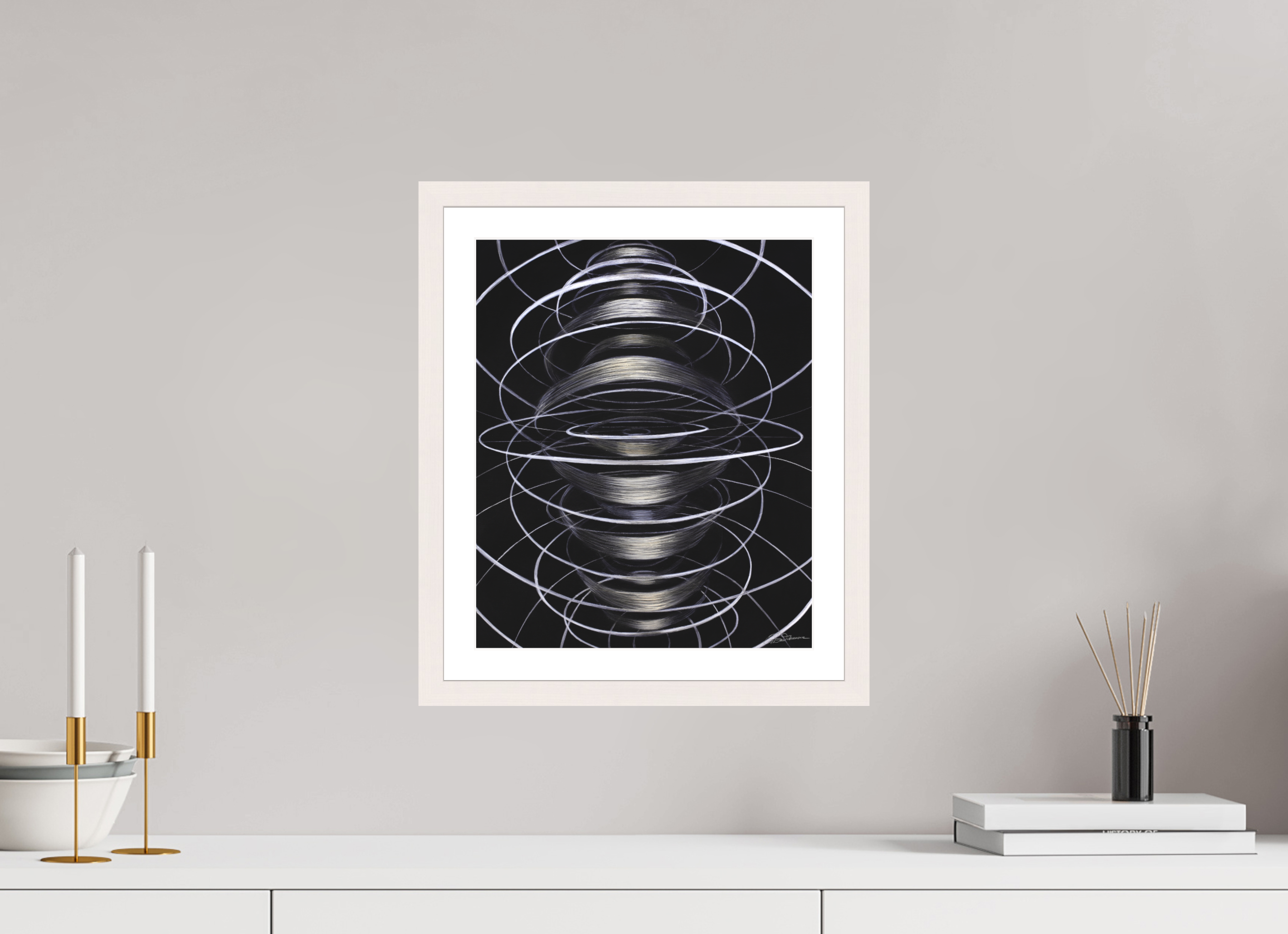 30 x 36,3 cm, Papier mit Holzrahmen, weiß Schwingung