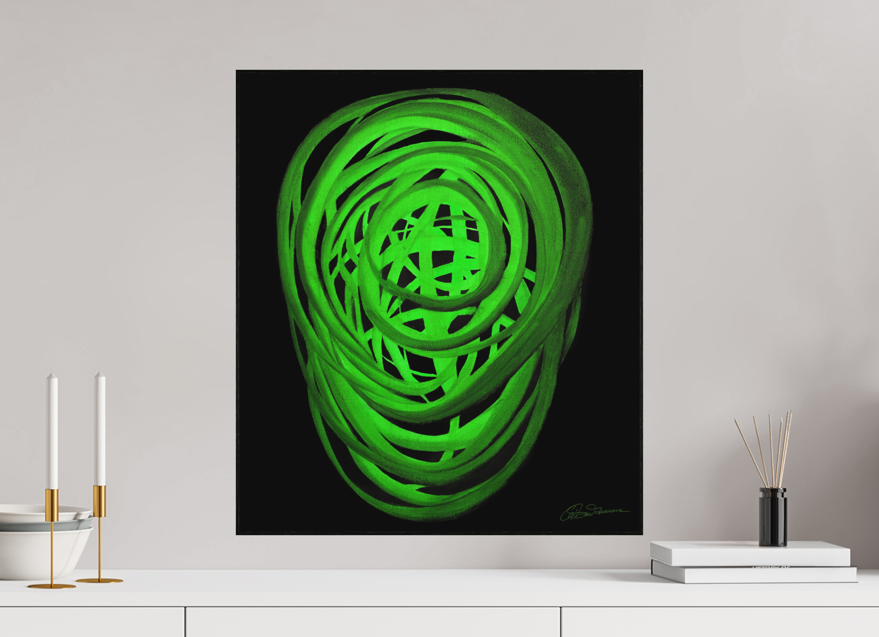 50 x 57,3 cm, Alu-Dibond mit Holzrahmen, schwarz Erde – Innerer Sproß | Frühling