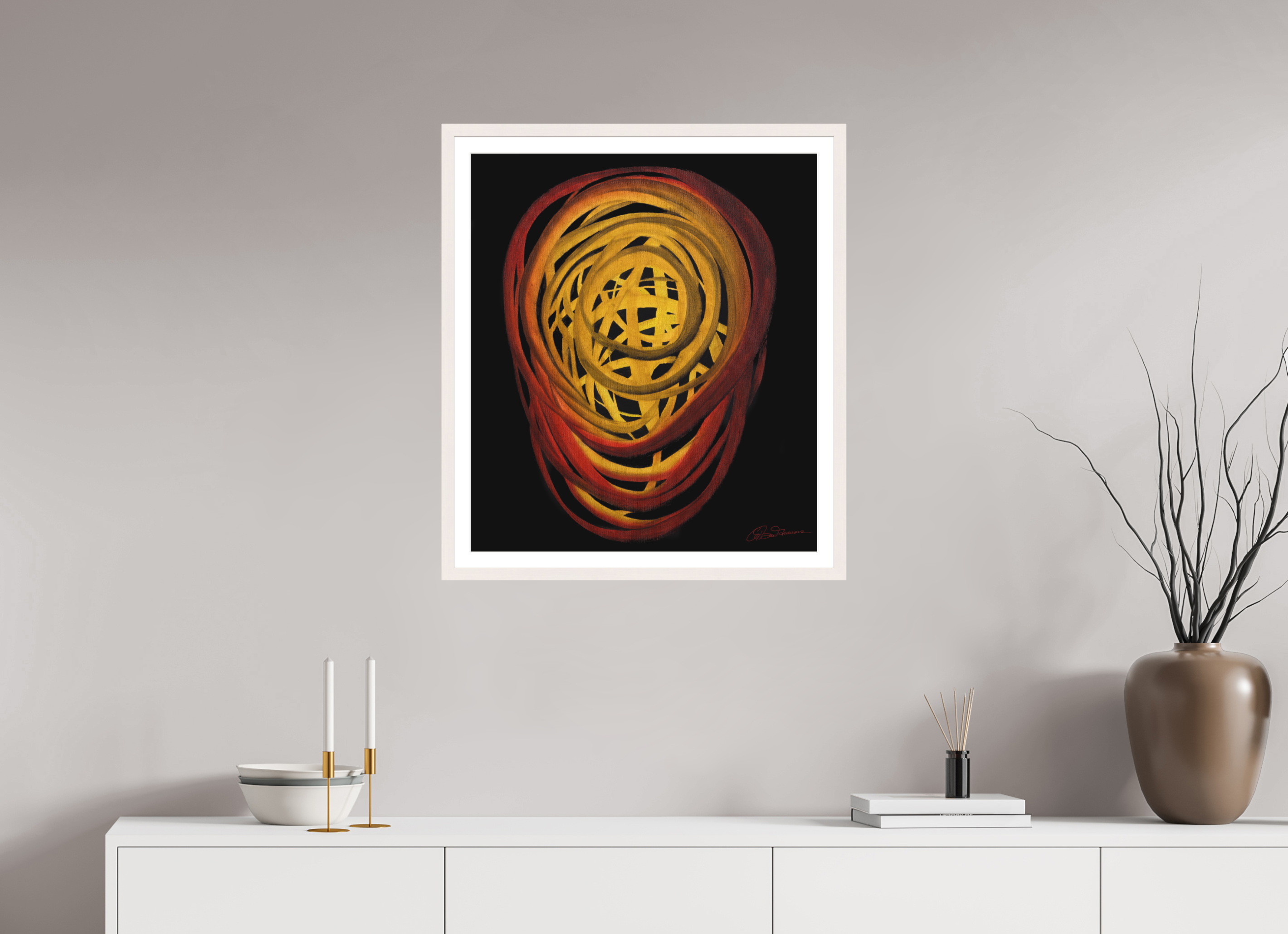 60 x 68,8 cm, Papier mit Holzrahmen, weiß Feuer | Sommer