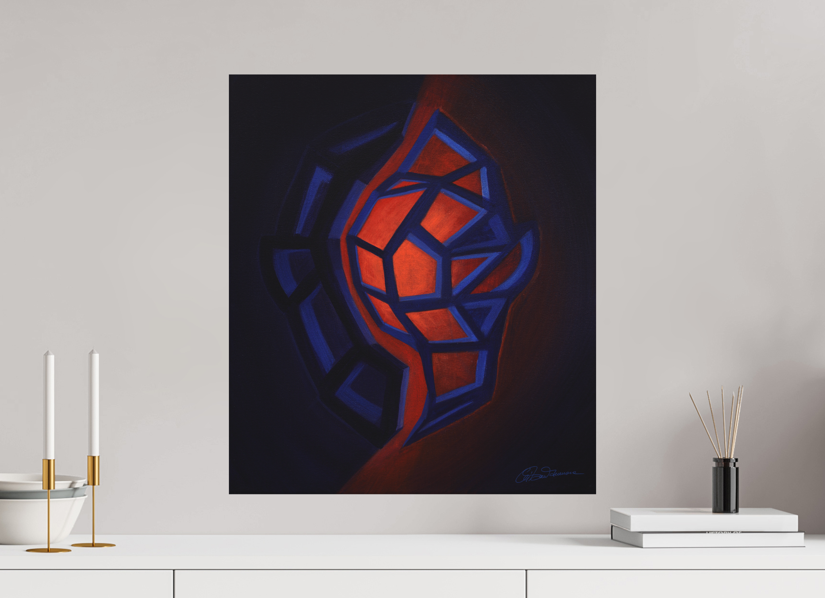 50 x 57,2 cm, Alu-Dibond-Druck mit Aufhängung Innere Tektonik – Feuer & Wasser