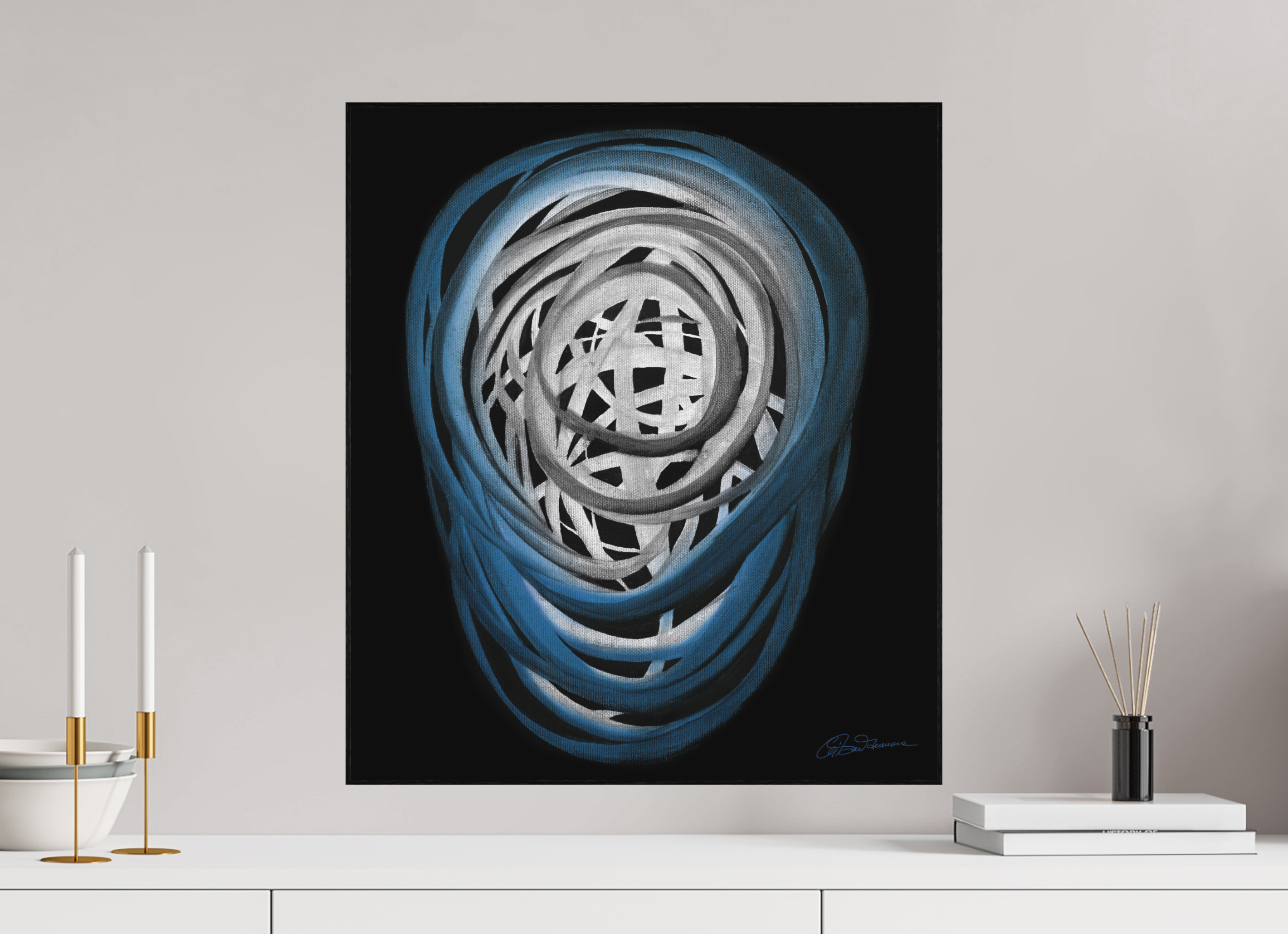 50 x 57,3 cm, Alu-Dibond mit Holzrahmen, schwarz Luft | Atem