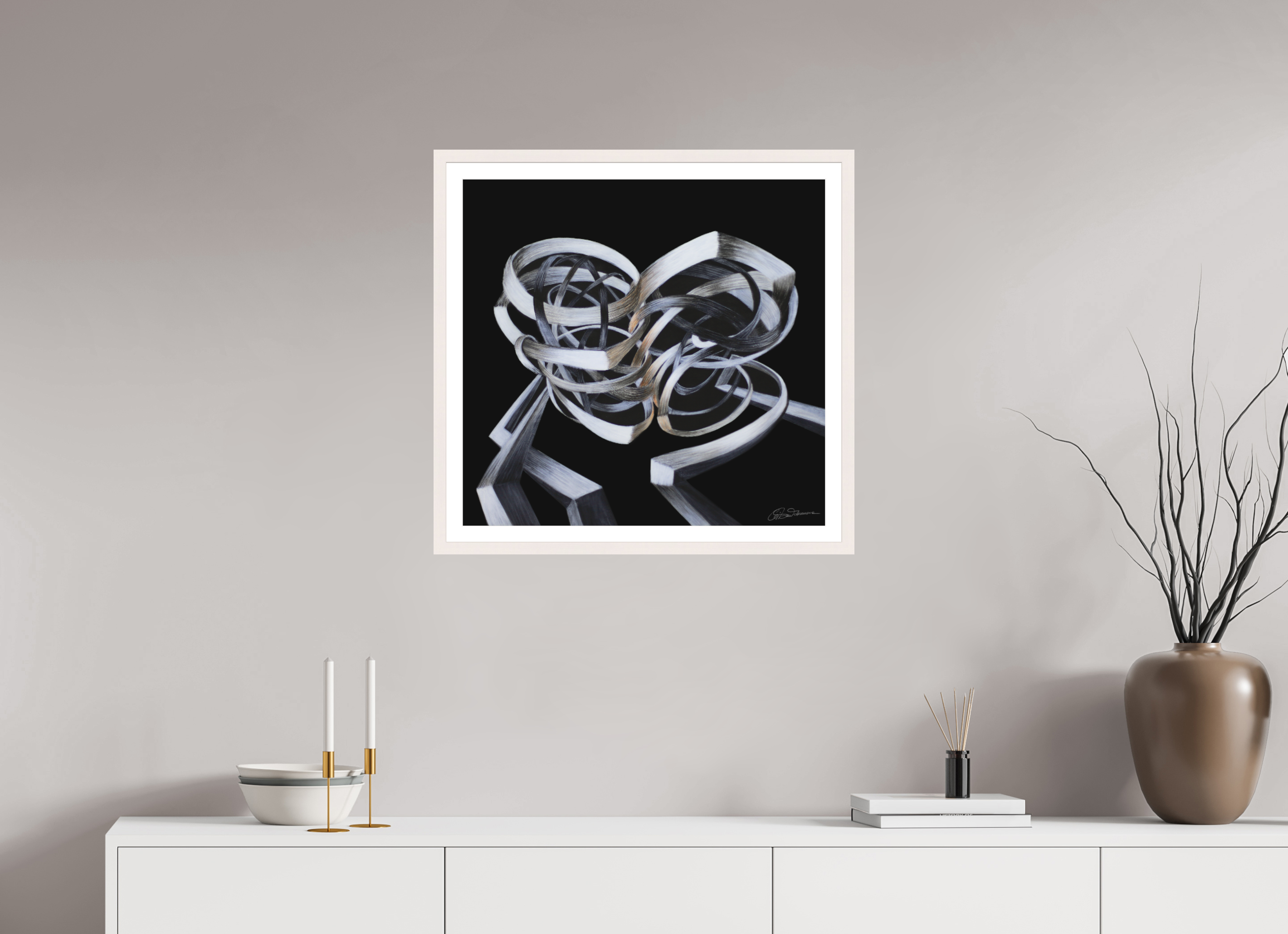 62,7 x 60 cm, Papier mit Holzrahmen, weiß Verschränkung - Kuss