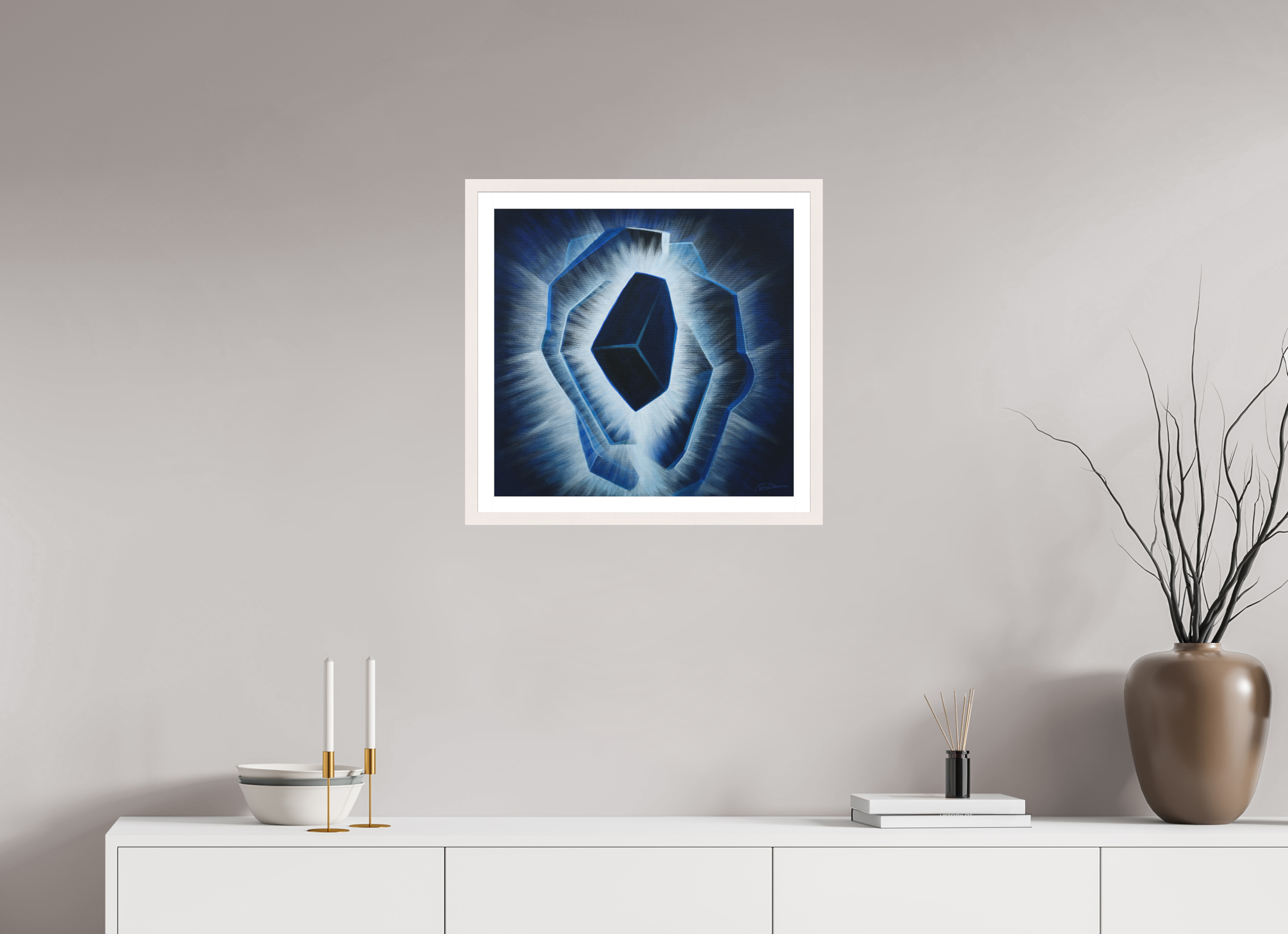52 x 50 cm, Papier mit Holzrahmen | weiß | Museumsglas Der innere Durchbruch – Erwachen