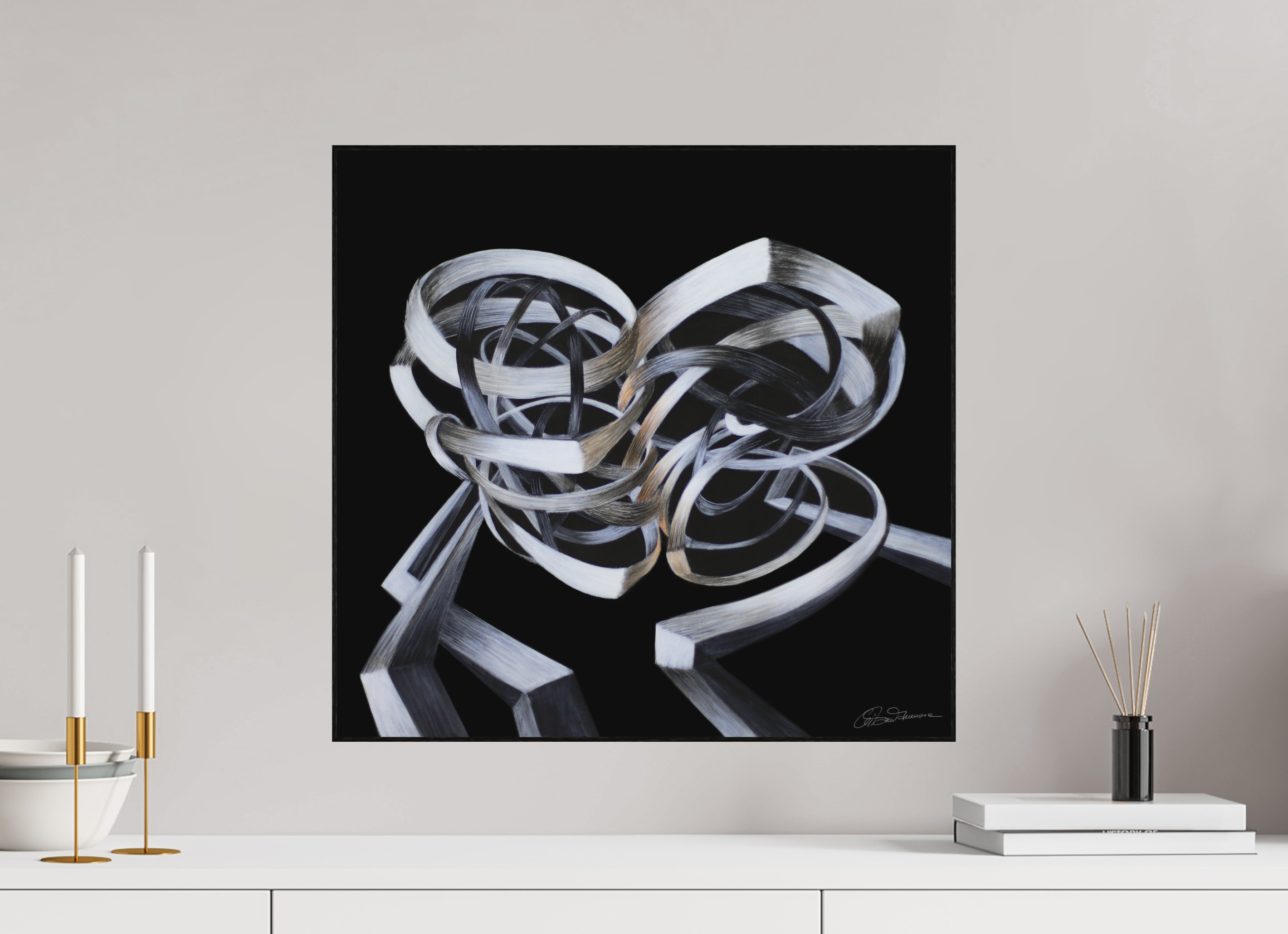 52,3 x 50 cm, Alu-Dibond mit Holzrahmen, schwarz Verschränkung - Kuss