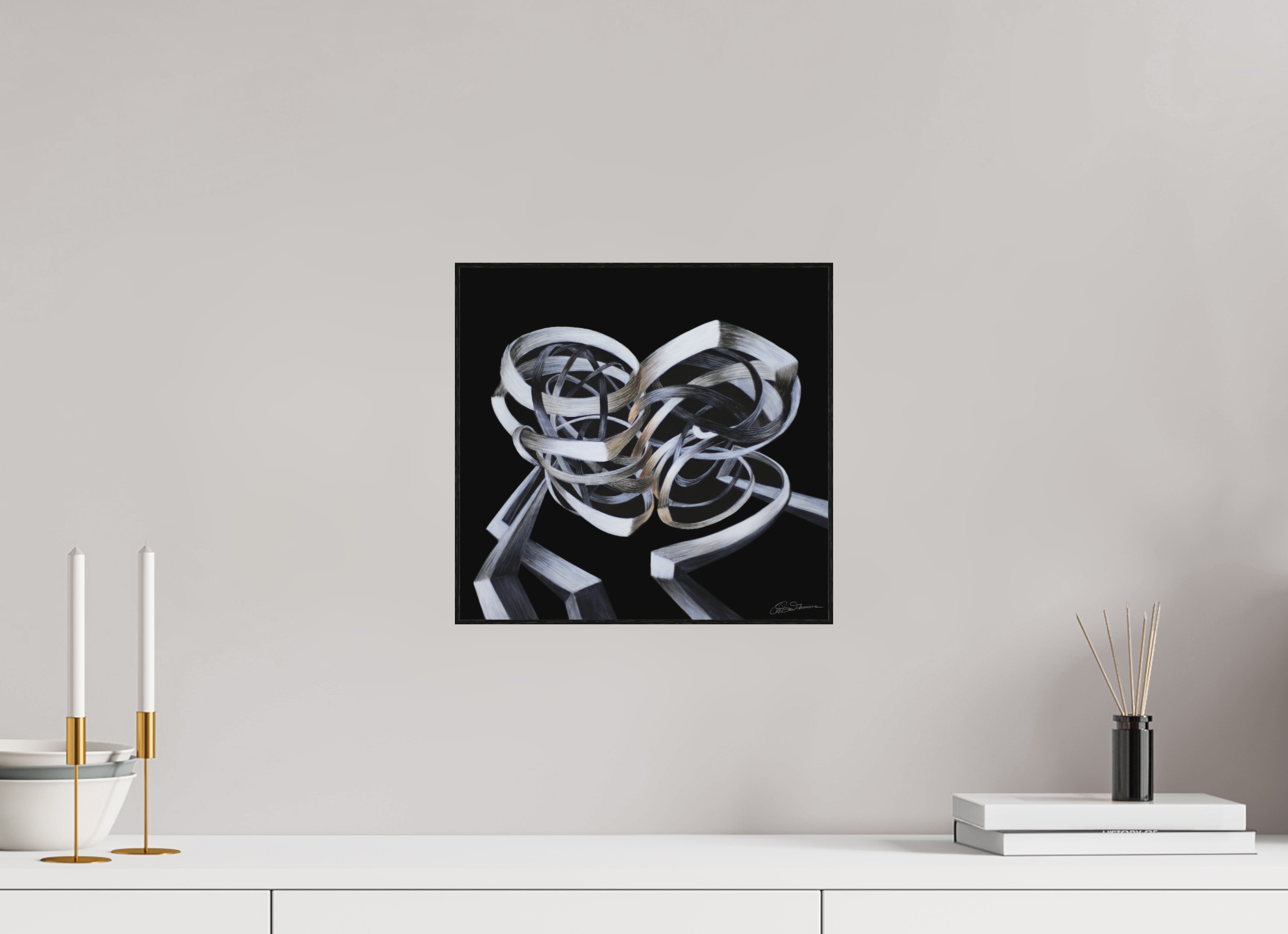 31,4 x 30 cm, Alu-Dibond mit Holzrahmen, schwarz Verschränkung - Kuss