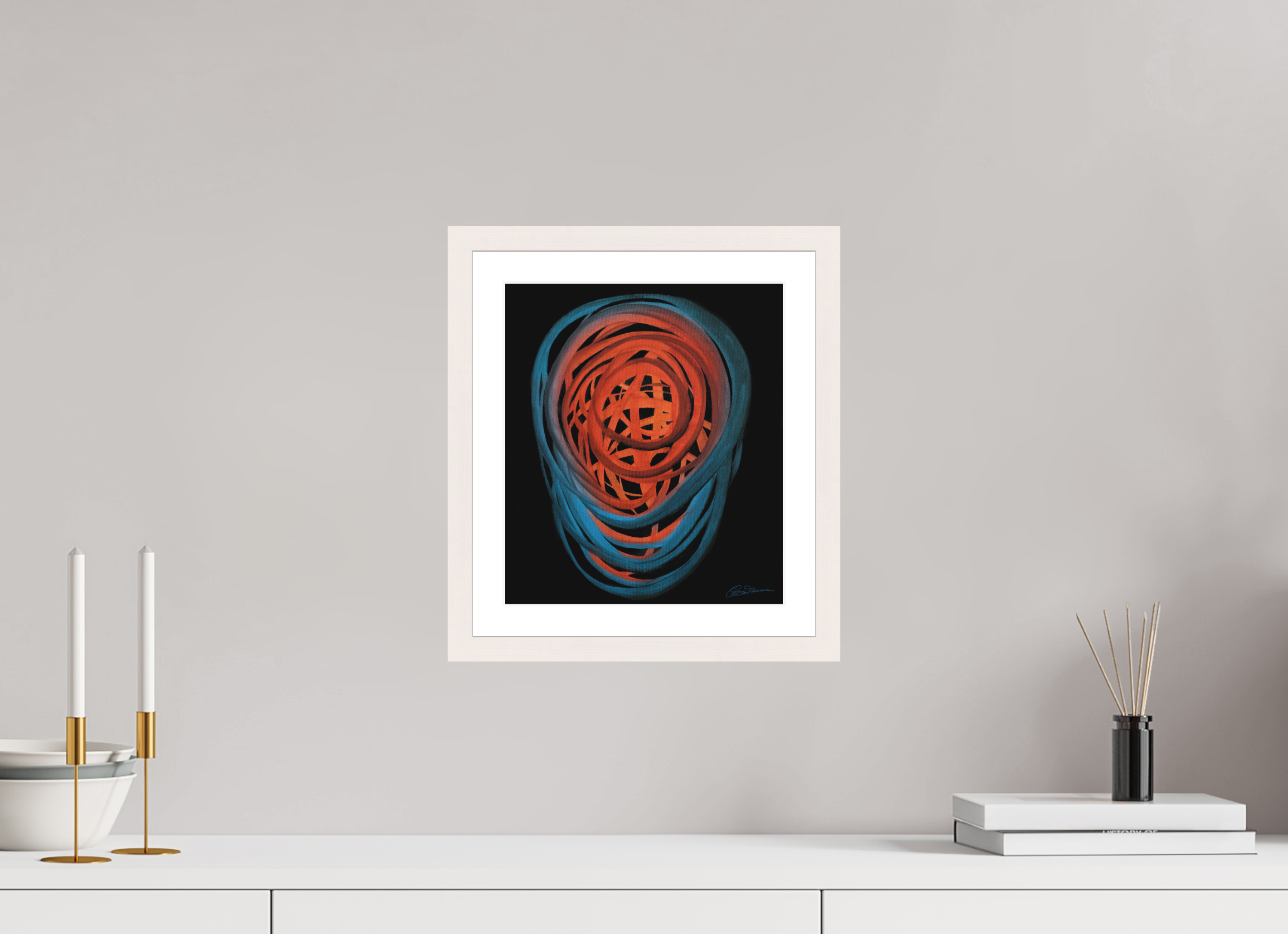 25 x 28,7 cm, Papier mit Holzrahmen, weiß Feuer & Wasser | Spätsommer