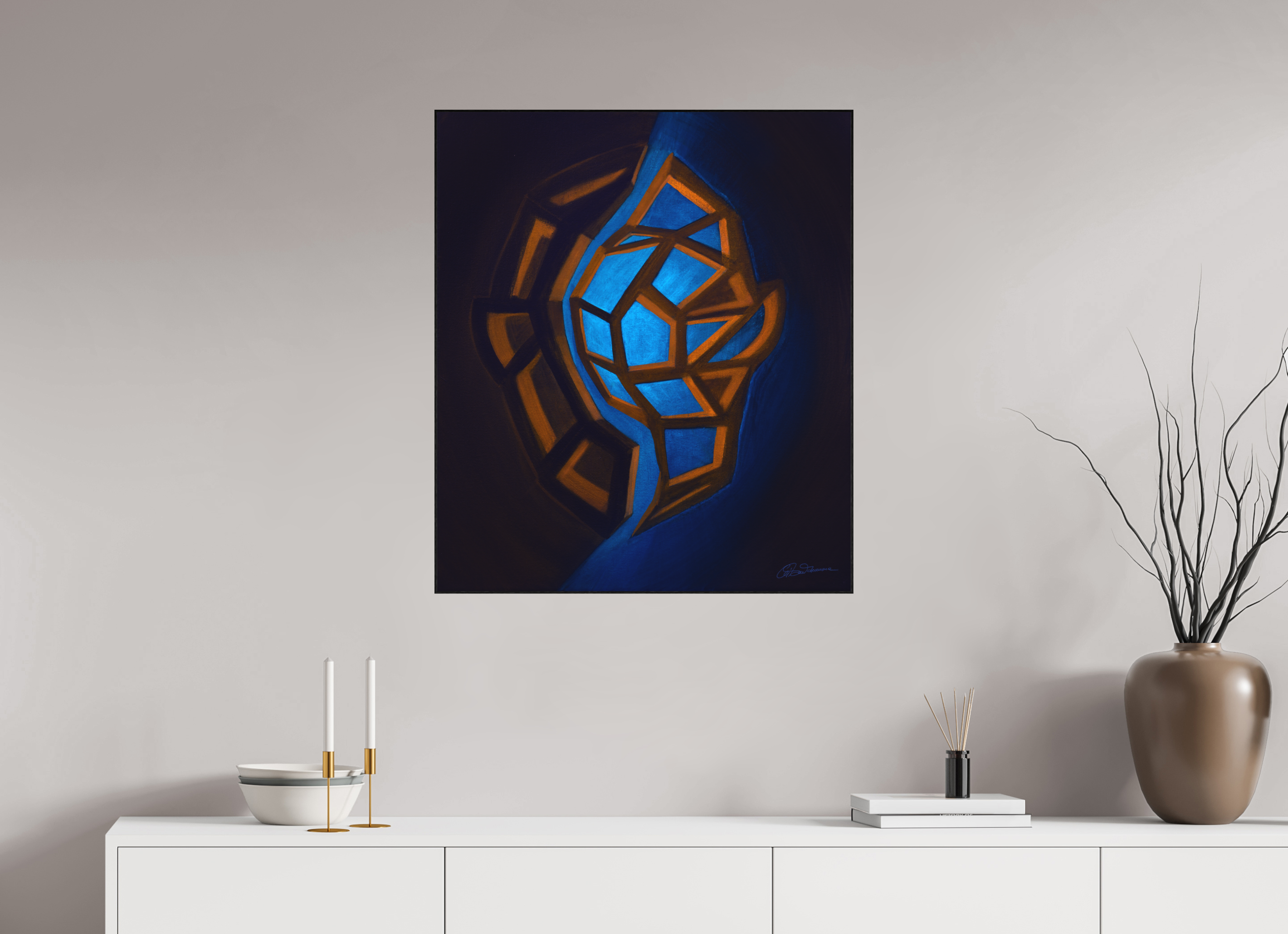 70 x 81 cm, Alu-Dibond mit Holzrahmen, schwarz Innere Tektonik – Erde & Wasser