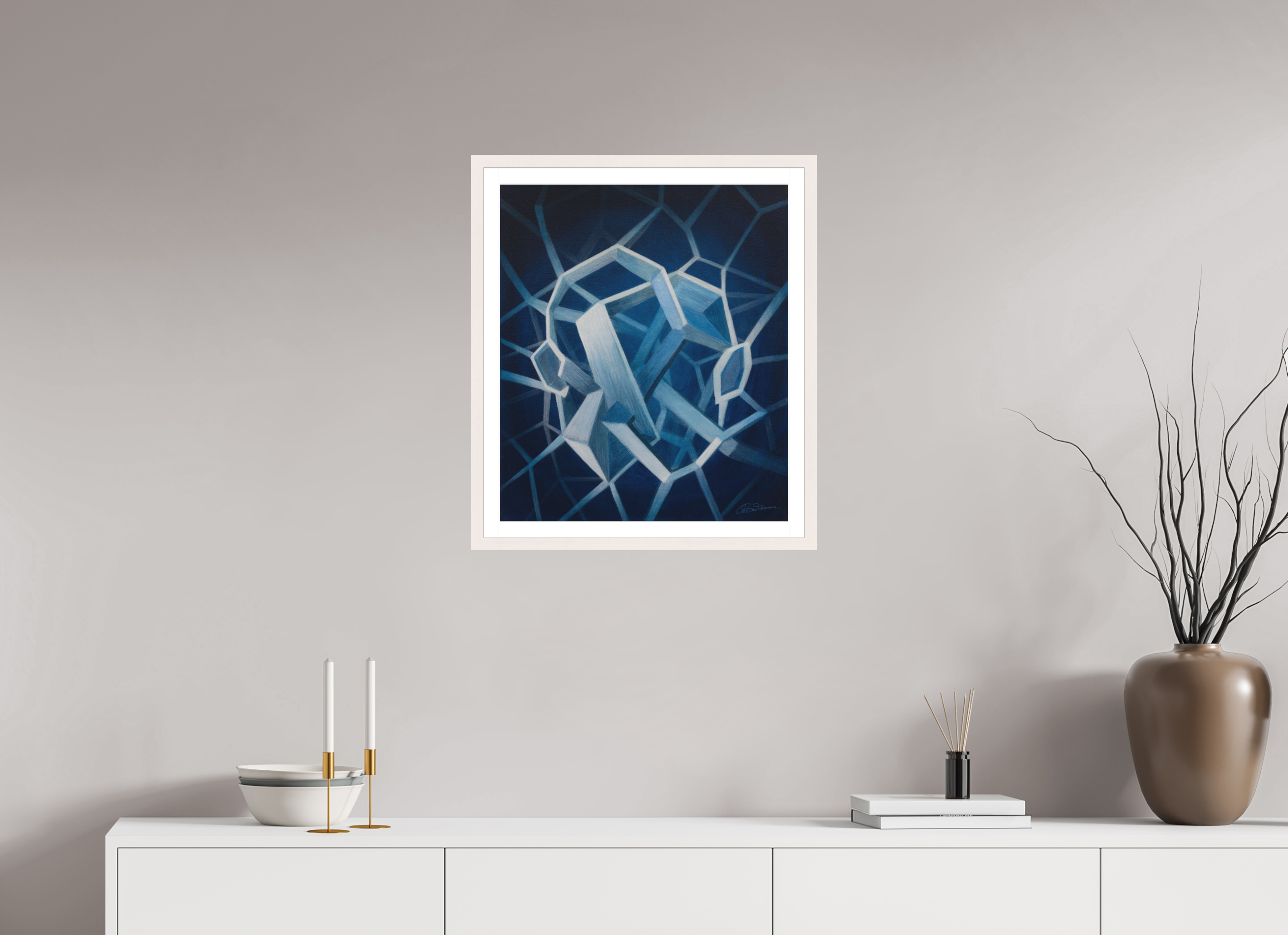 50 x 58,3 cm, Papier mit Holzrahmen, weiß Architektur der Zweisamkeit