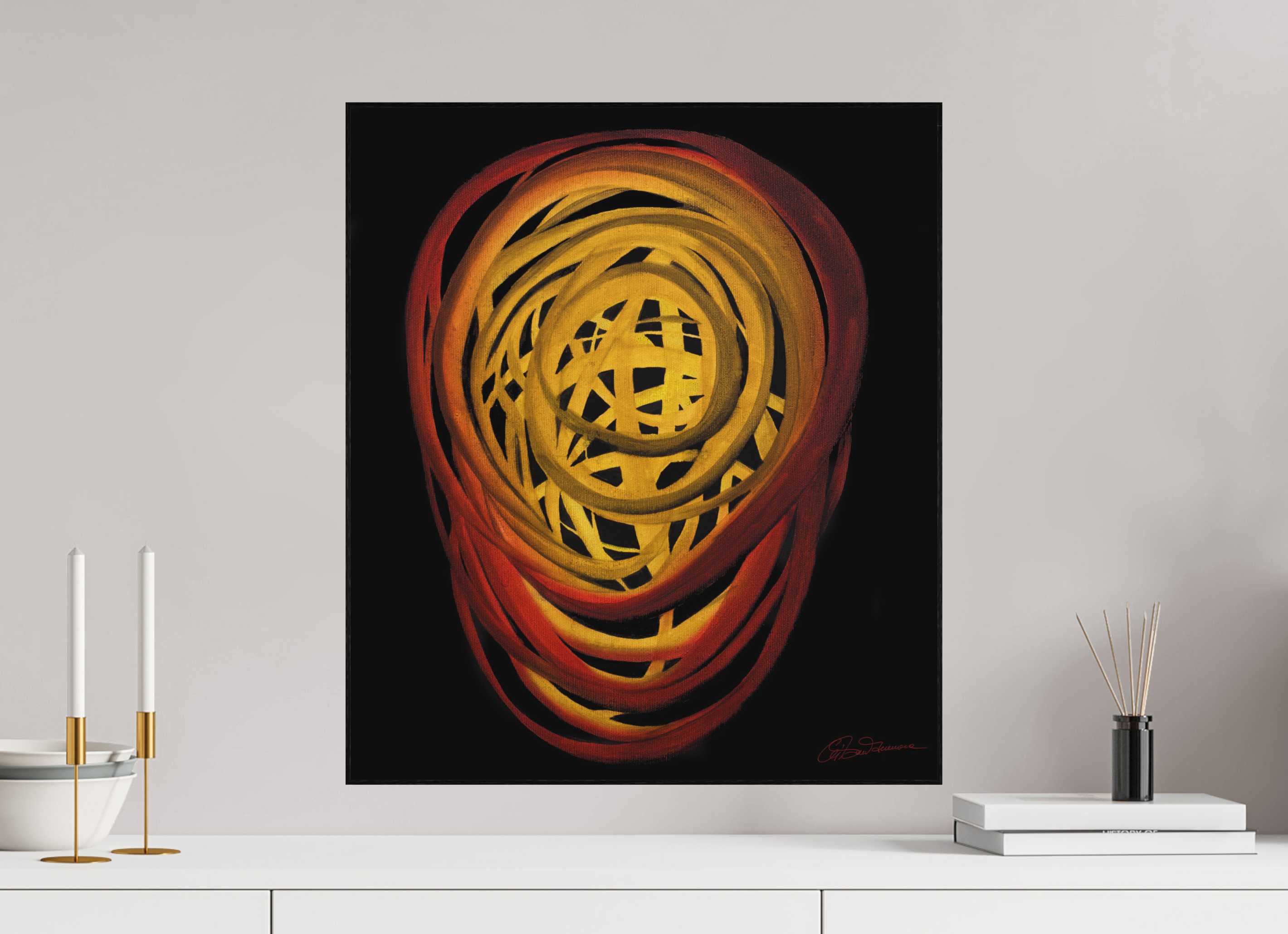 50 x 57,3 cm, Alu-Dibond mit Holzrahmen, schwarz Feuer | Sommer