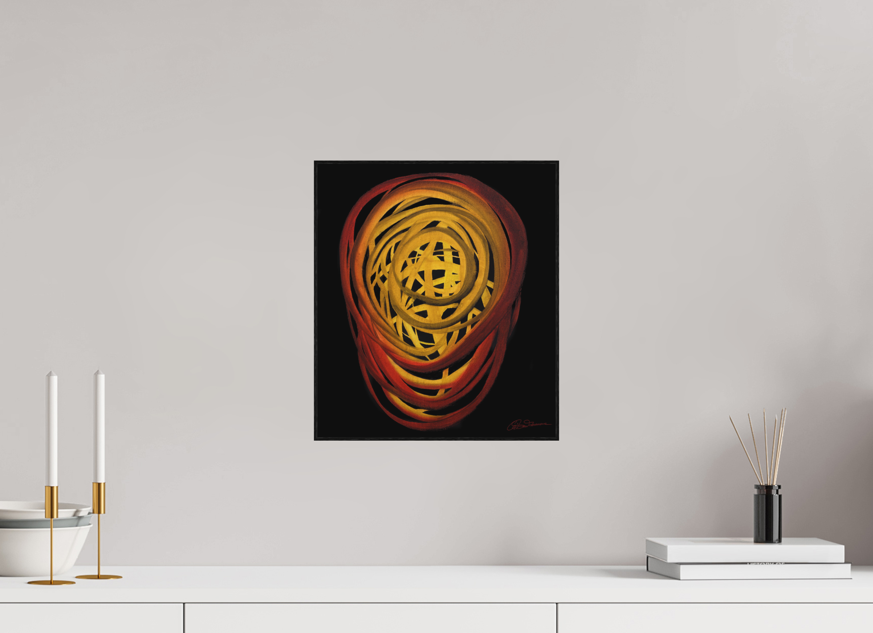 30 x 34,4 cm, Alu-Dibond mit Holzrahmen, schwarz Feuer | Sommer