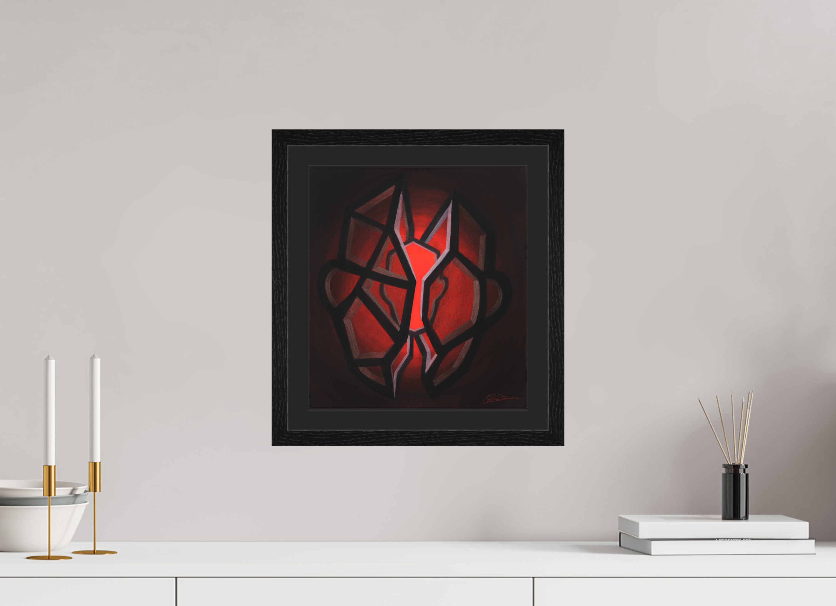 30 x 33,2 cm, Papier mit Holzrahmen, weiß Selbst-Bild. Schale und Kern