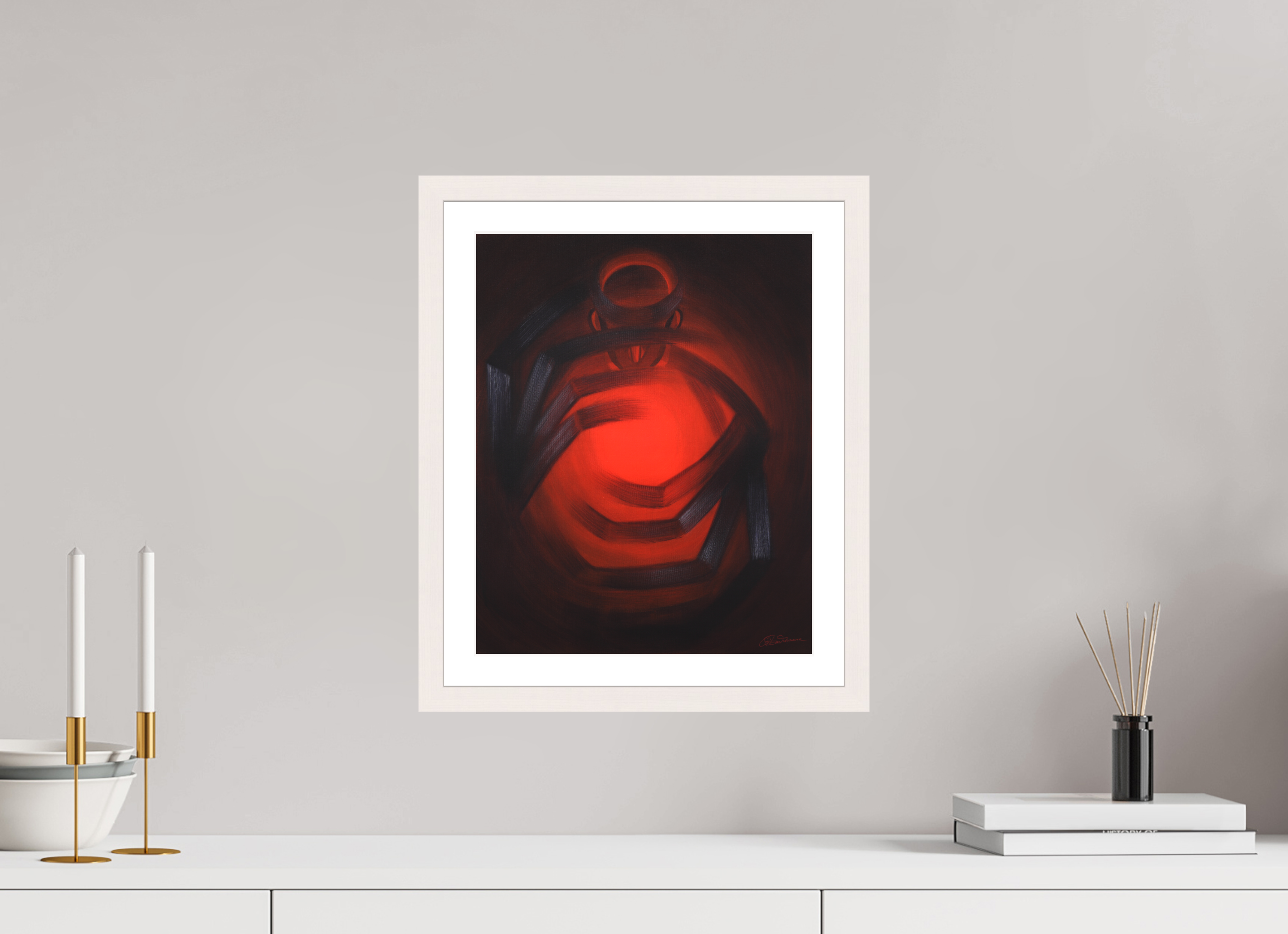 30 x 37,3 cm, Papier mit Holzrahmen, weiß Der Feuerweber