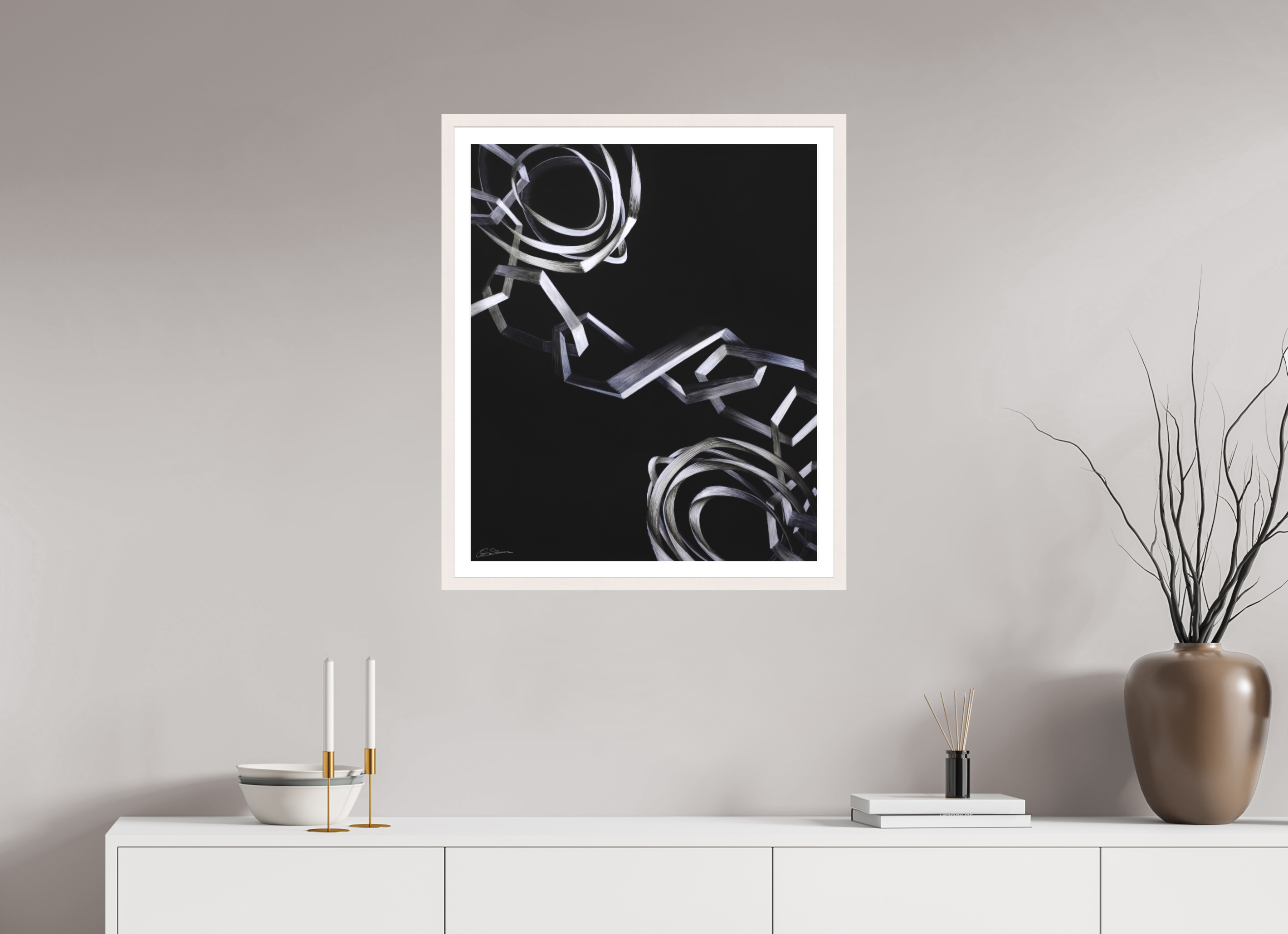 60 x 72,1 cm, Papier mit Holzrahmen, weiß Zusammen hängen