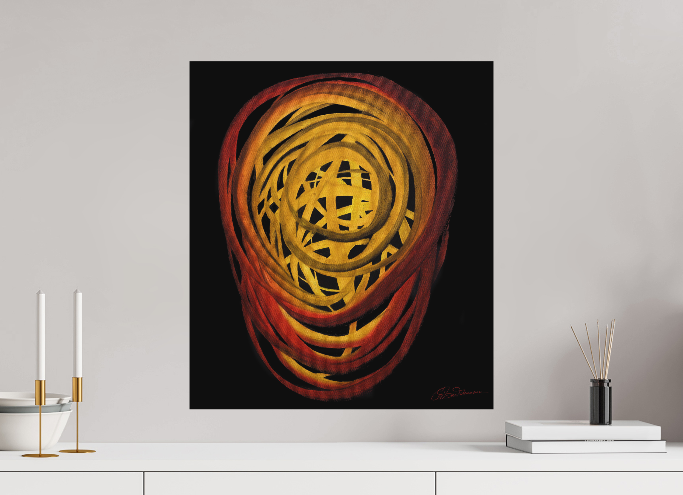 50 x 57,3 cm, Alu-Dibond mit Aufhängung Feuer | Sommer