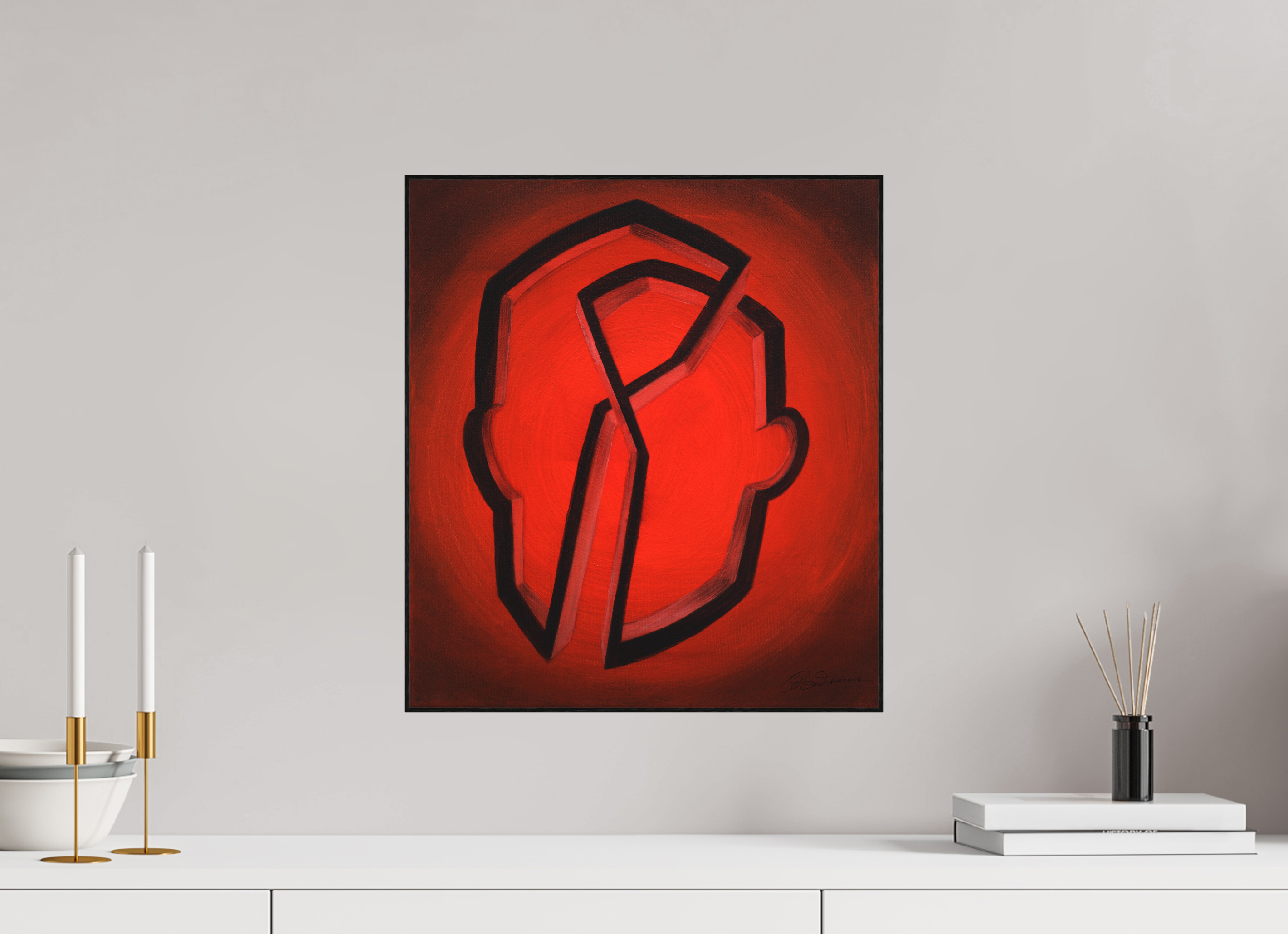 40 x 45 cm, Alu-Dibond mit Holzrahmen, schwarz Selbst-Bild. Zwei Seiten ein Selbst