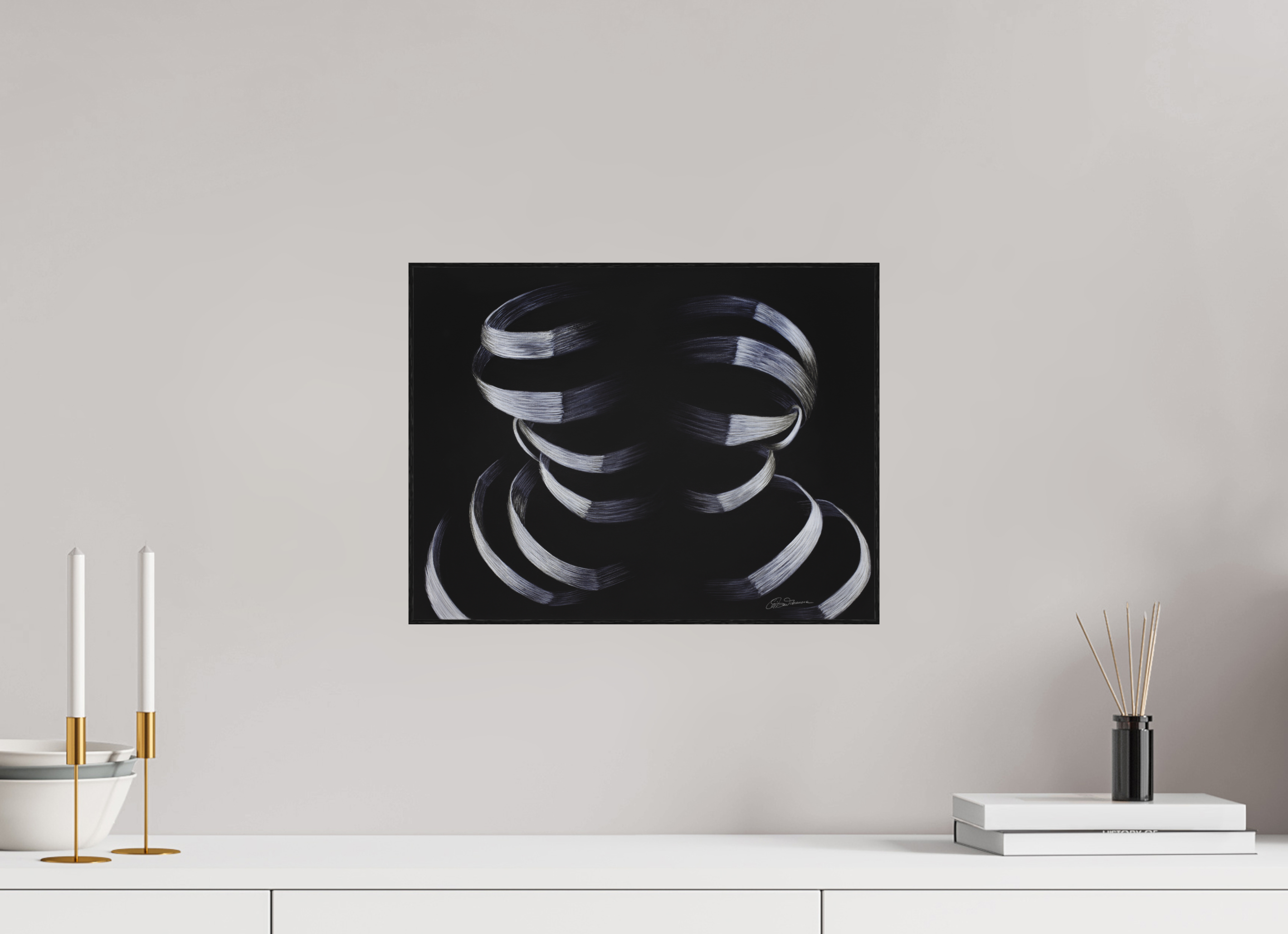 39,3 x 30 cm, Alu-Dibond mit Holzrahmen, schwarz Ineinandergreifend