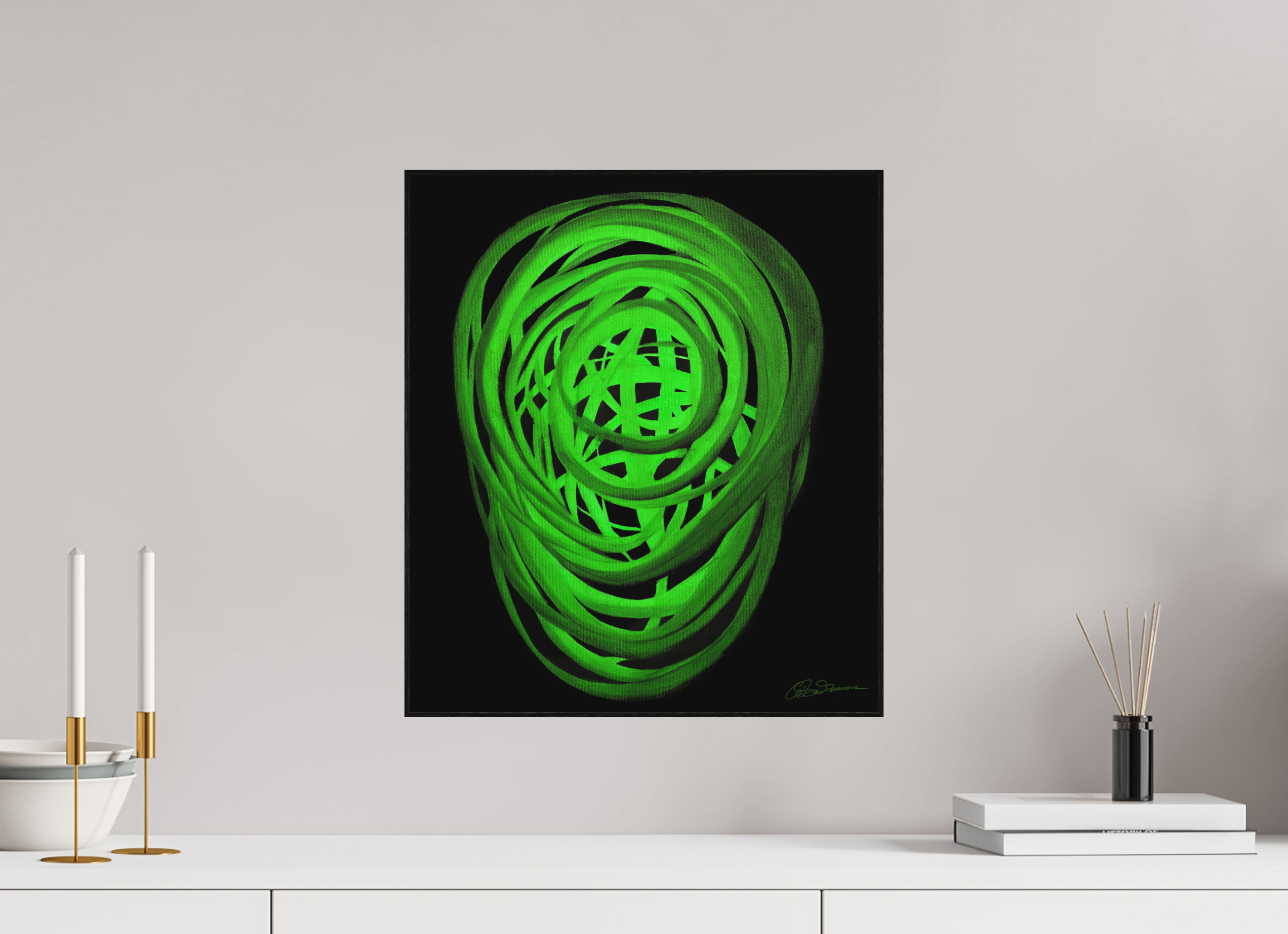 40 x 45,8 cm, Alu-Dibond mit Holzrahmen, schwarz Erde – Innerer Sproß | Frühling