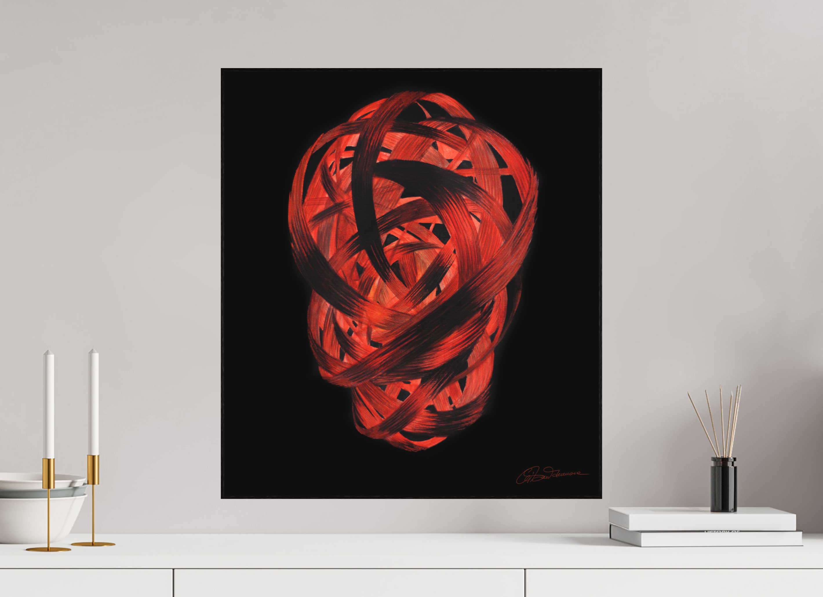 50 x 56,6 cm, Alu-Dibond mit Holzrahmen, schwarz Feuertaufe