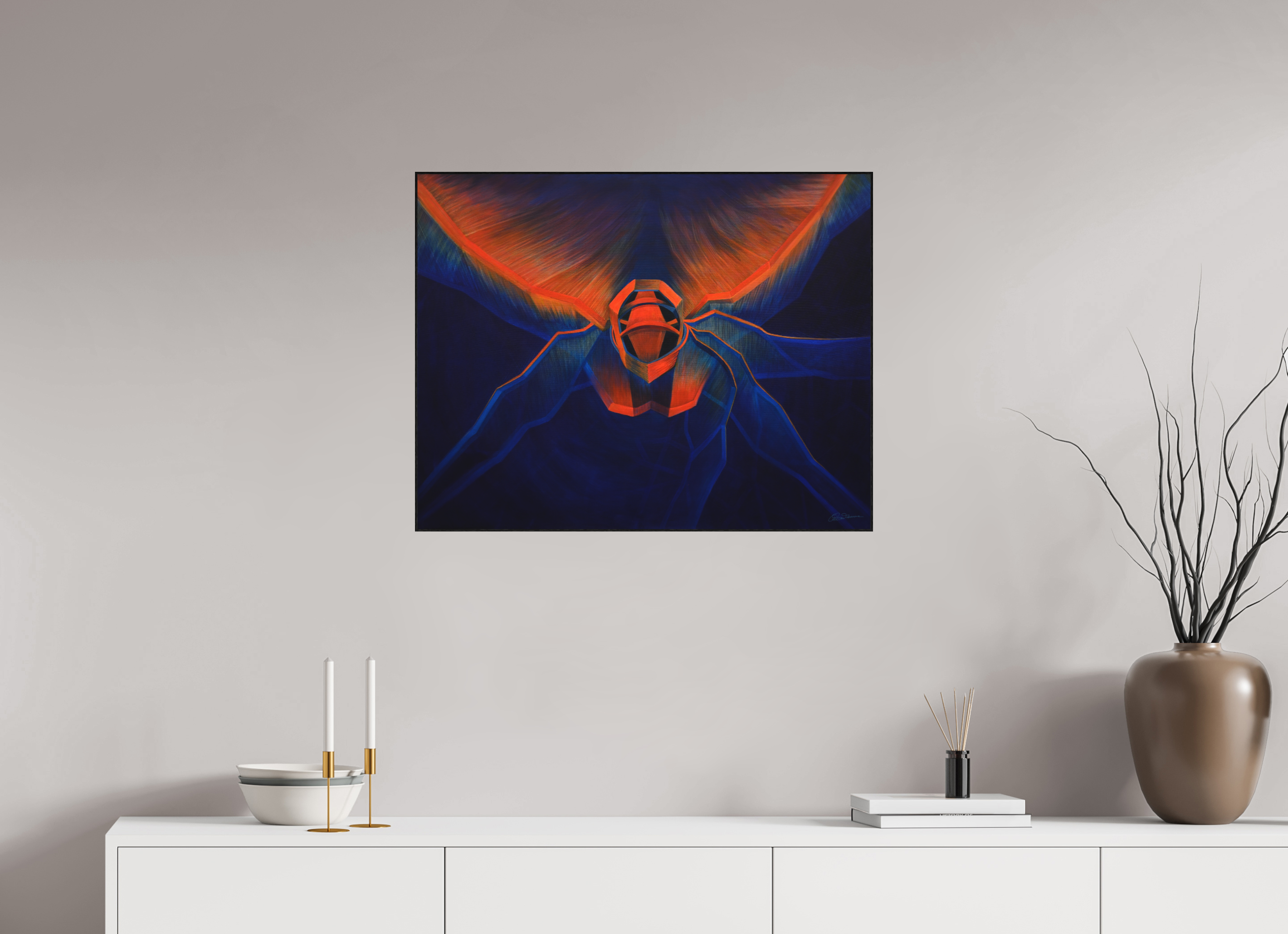 76,6 x 60 cm, Alu-Dibond mit Holzrahmen, schwarz Feuerflug