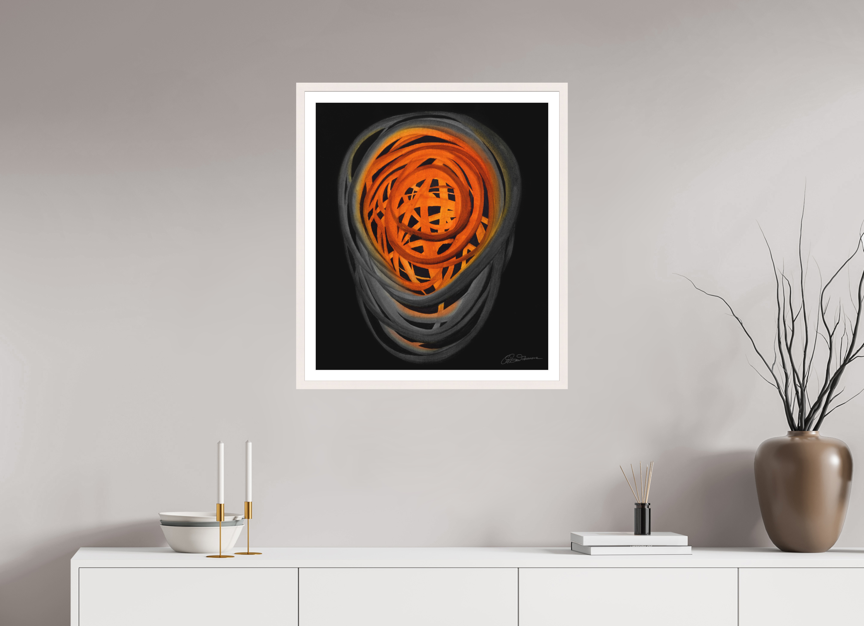 60 x 68,9 cm, Papier mit Holzrahmen, weiß Feuer & Asche | Herbstglut