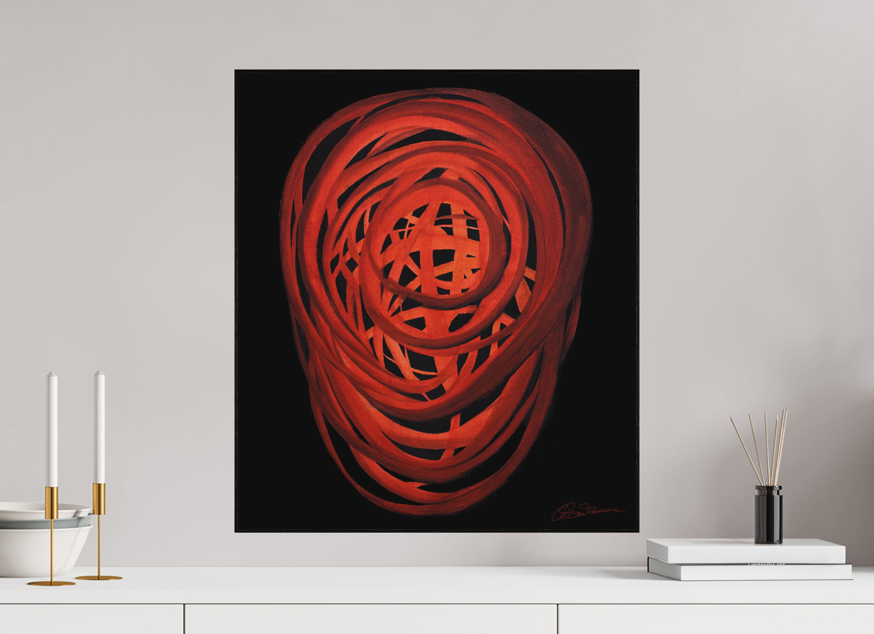 50 x 57,3 cm, Alu-Dibond mit Holzrahmen, schwarz Innere Spirale