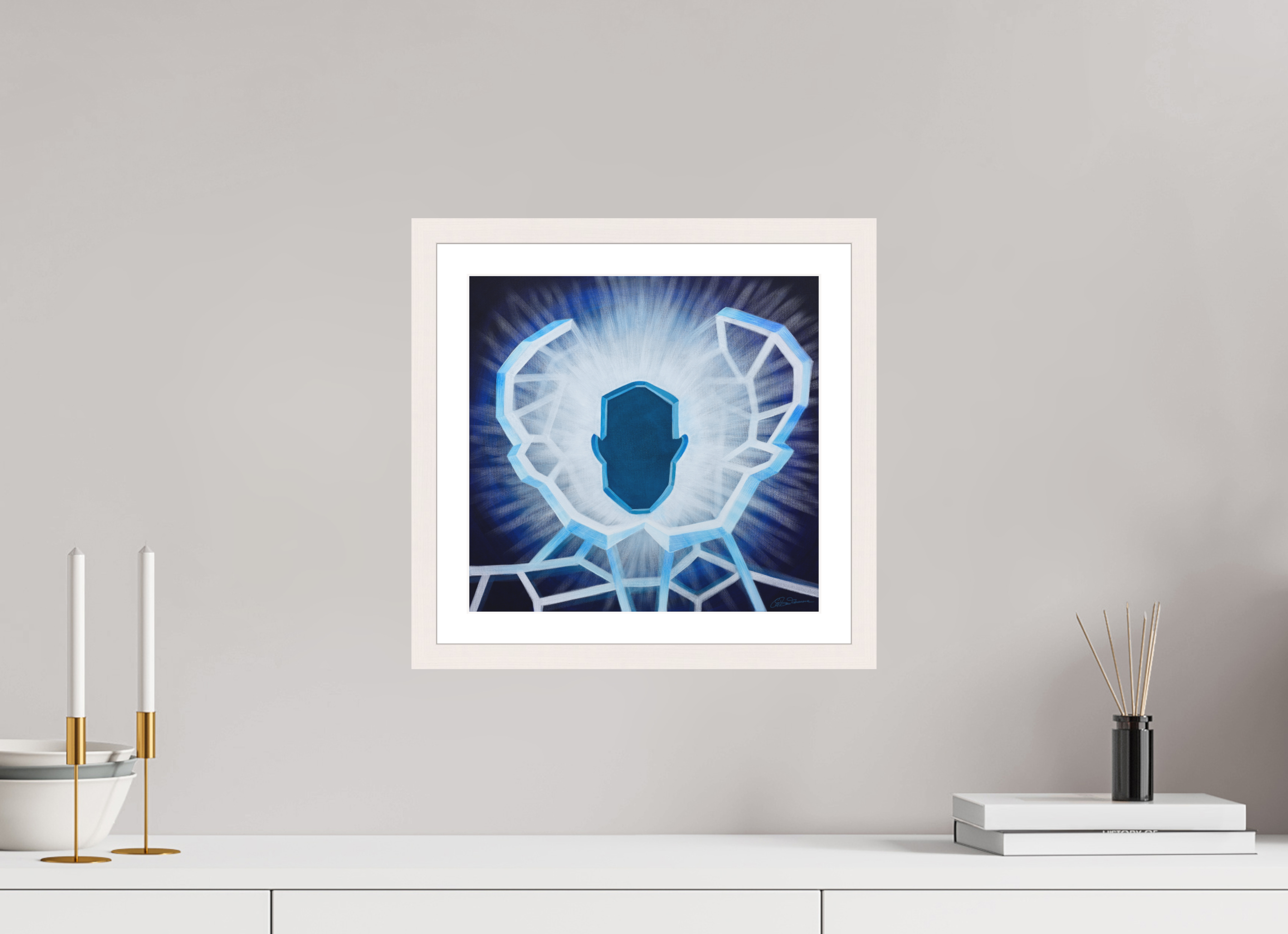 31,2 x 30 cm, Papier mit Holzrahmen, weiß Öffnung - vom alten zum neuen Ich