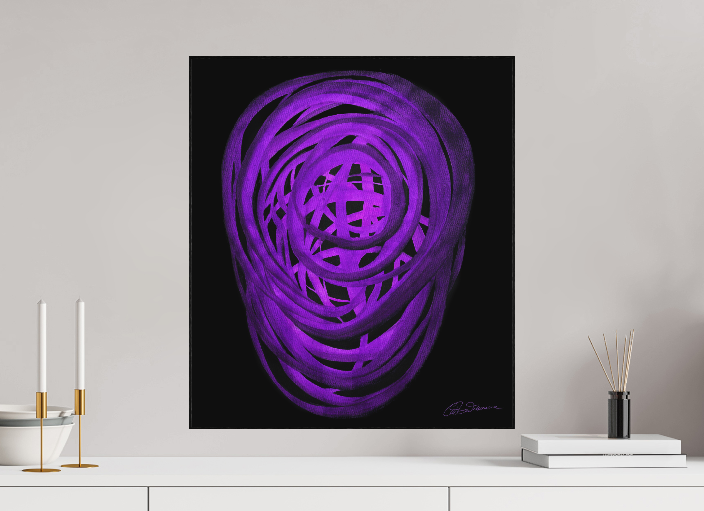 50 x 57,3 cm, Alu-Dibond mit Holzrahmen, schwarz Äther – Ursprung aller Form