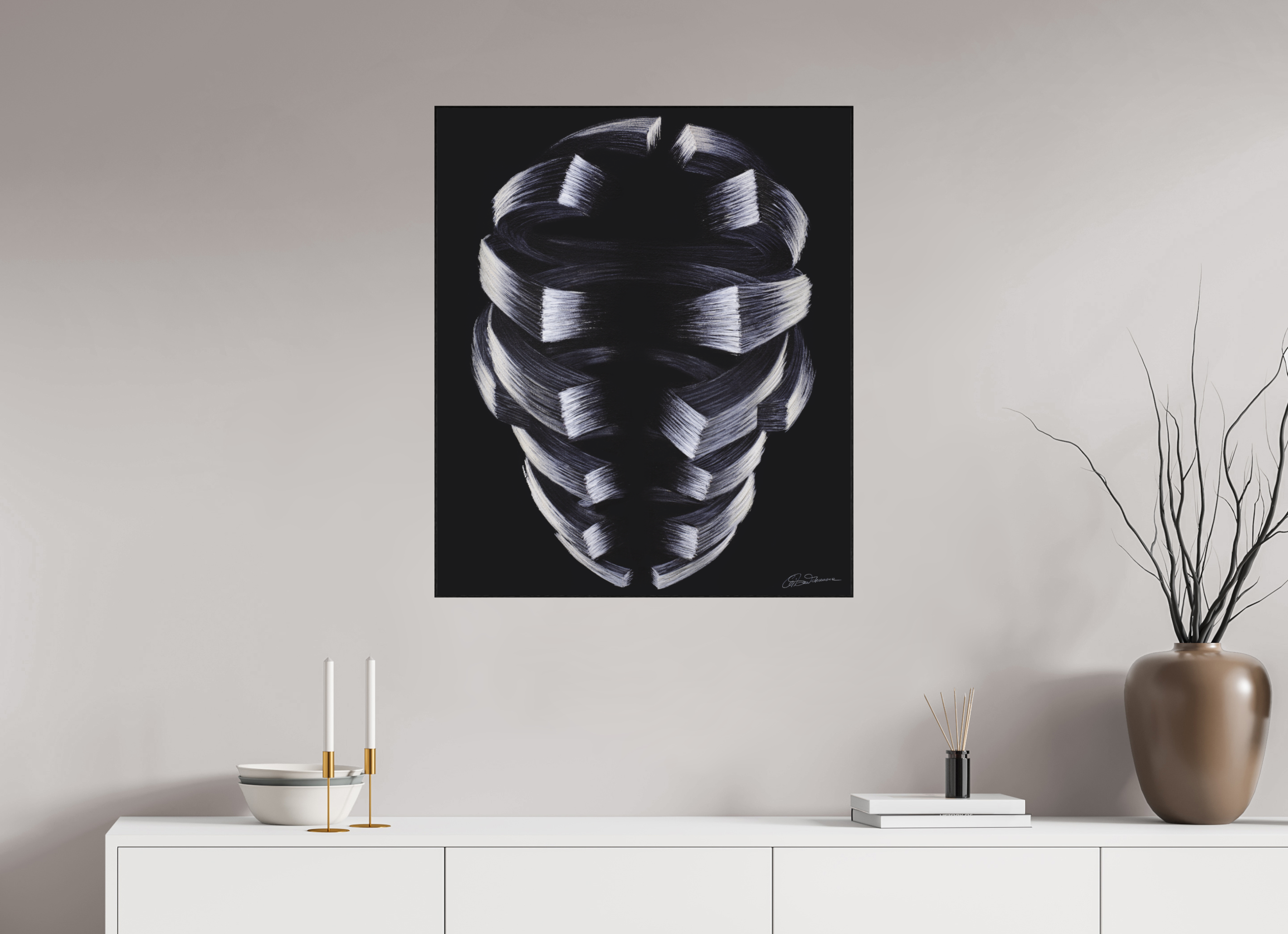 70 x 82,3 cm, Alu-Dibond mit Holzrahmen, schwarz Denken und Fühlen