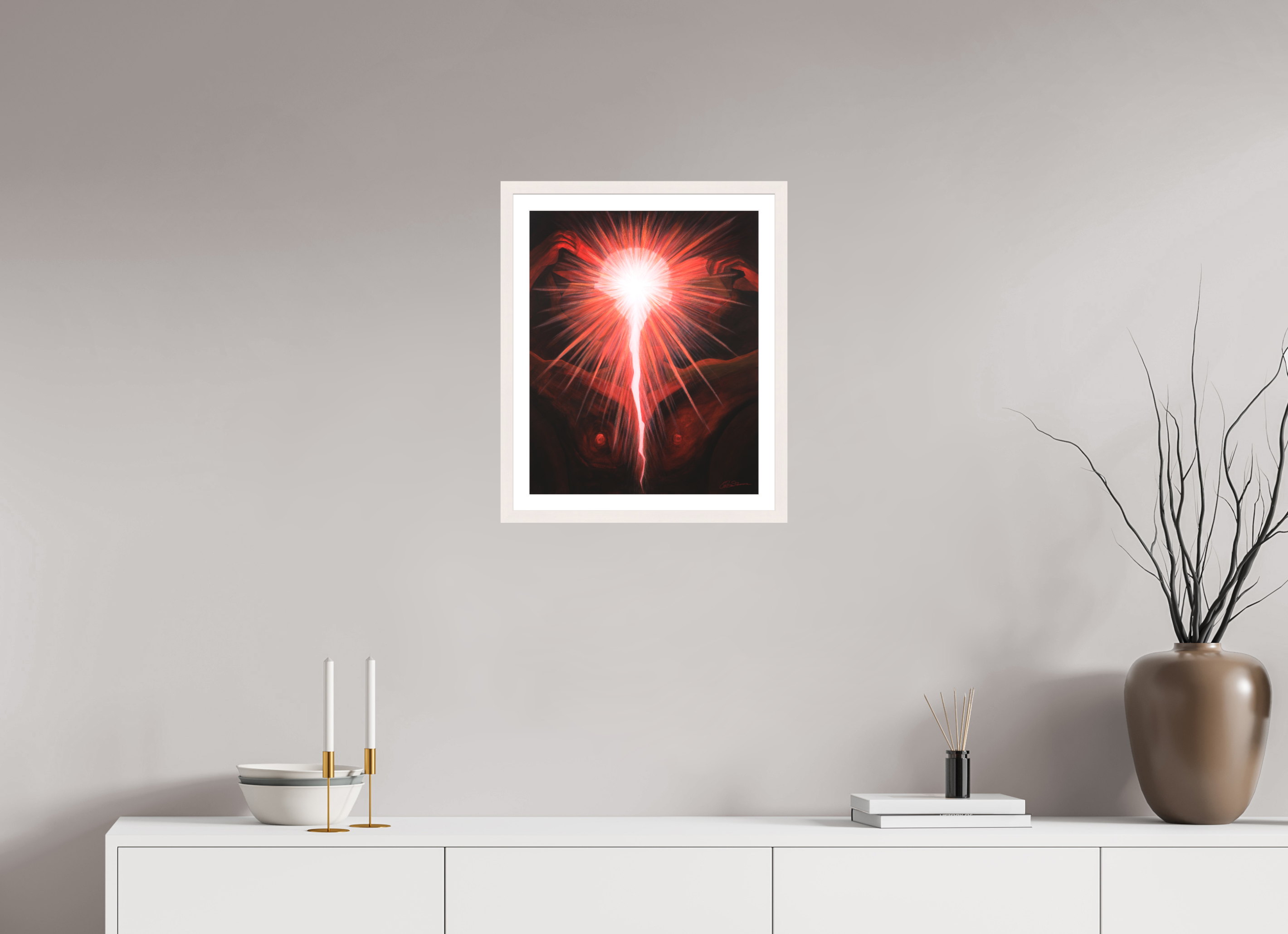 40 x 49,3 cm, Papier mit Holzrahmen, weiß Lichtkörper – Der neue Mensch