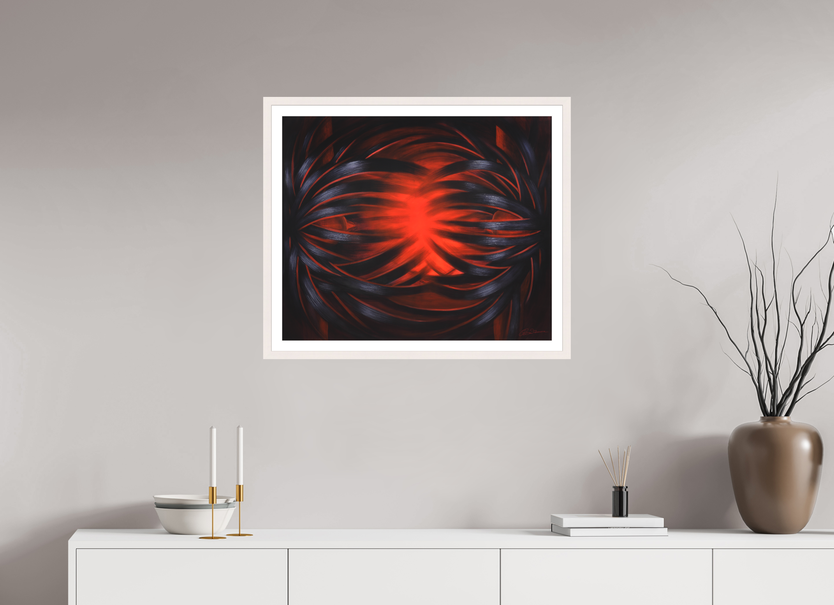 71,9 x 60 cm, Papier mit Holzrahmen, weiß Megnetische Genesis